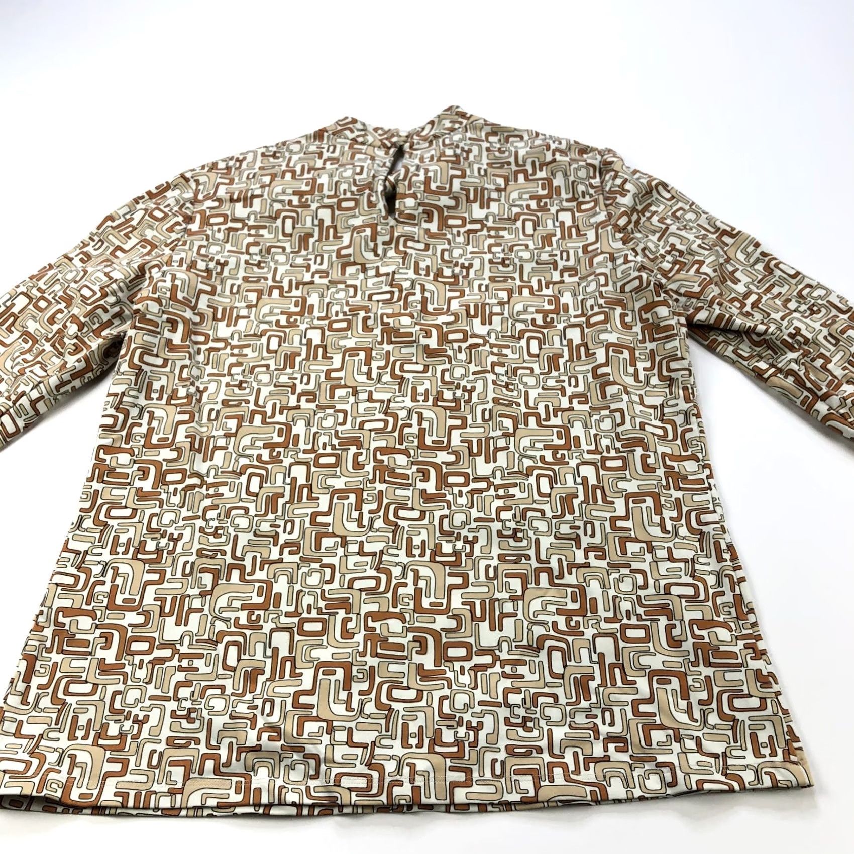 J.McLaughlin J McLaughlin Shirt Large Catalina Keyhole Nylon Abstract Artsy Pullover Brown Womens Regular 3/4 Sleeve Geometric Casual Lightweight Nylon Spandex Size L / US 10 / IT 46 - 7 Thumbnail