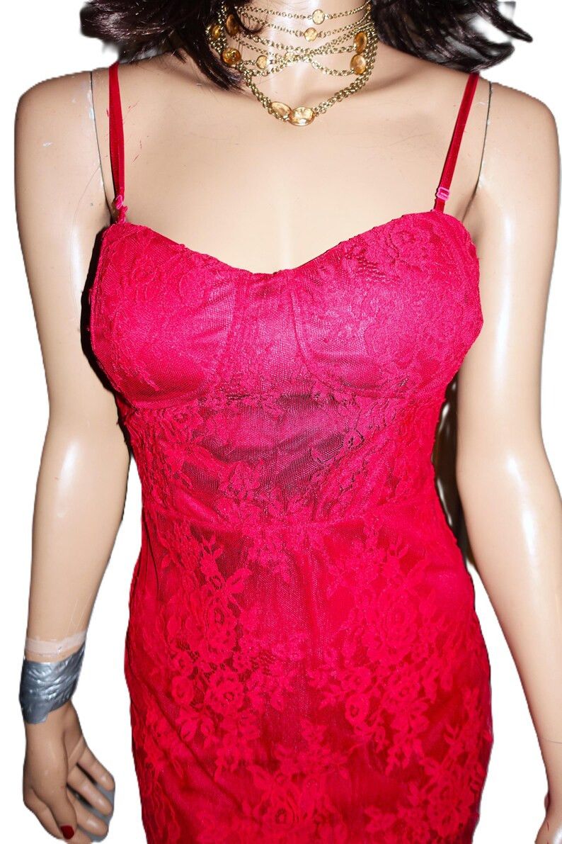 Vintage Windsor Red Lace Floral Bodycon Dress S Size S / US 4 / IT 40 - 2 Thumbnail