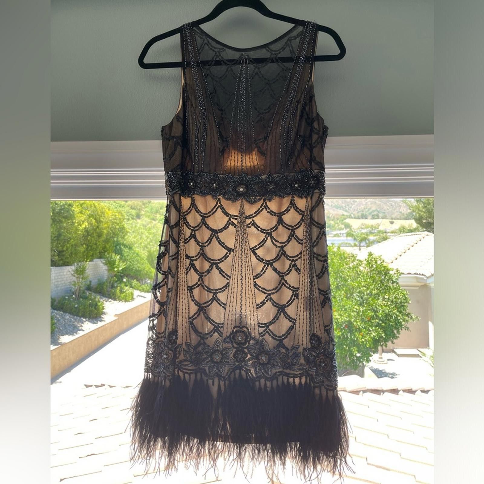 Other SUE WONG Black & nude beaded, sequin ostrich feather dress Size XL / US 12-14 / IT 48-50 - 2 Thumbnail