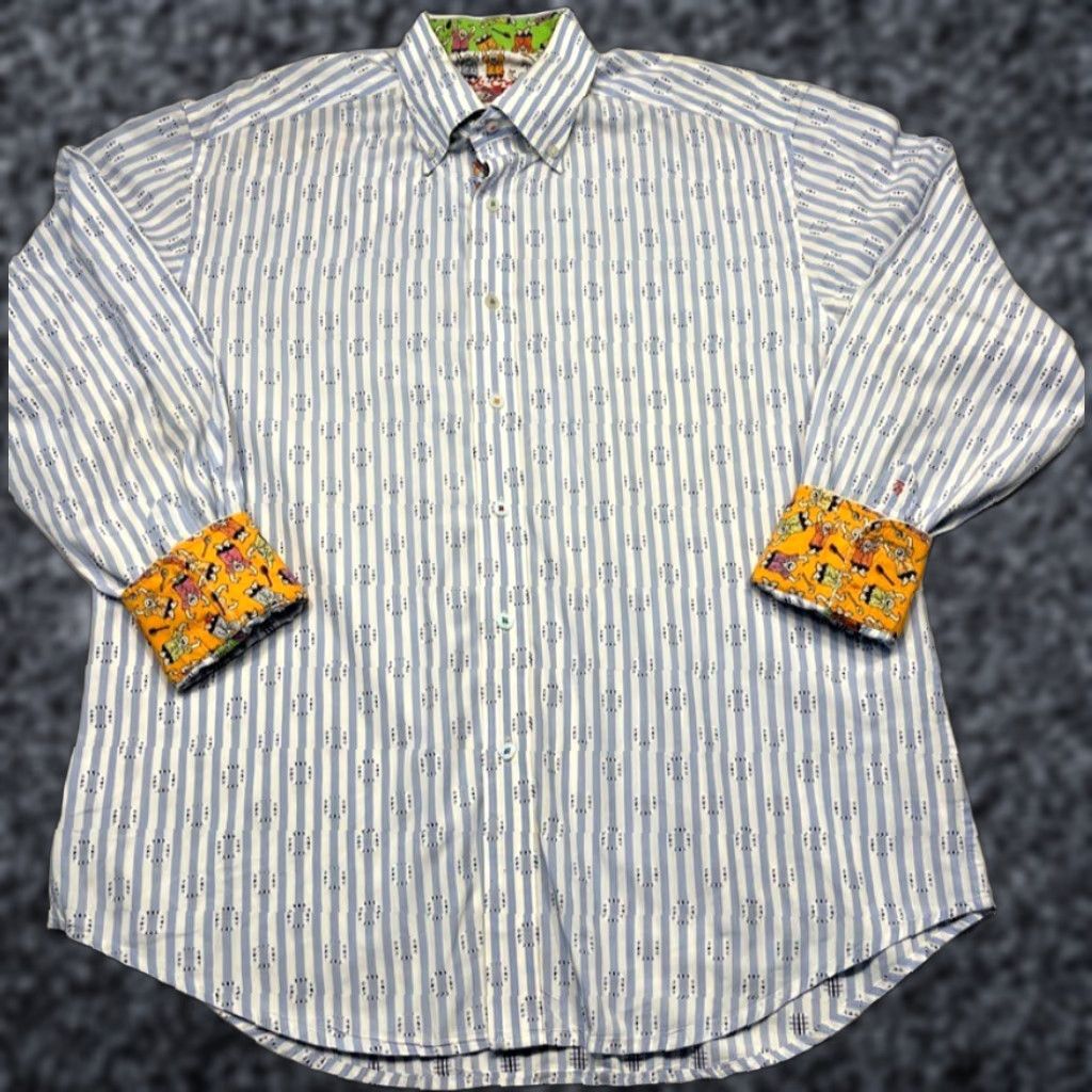 VINTAGE Robert Graham Mens Shirt Long Sleeve Casual Button-Down 2XL Multicolor Striped