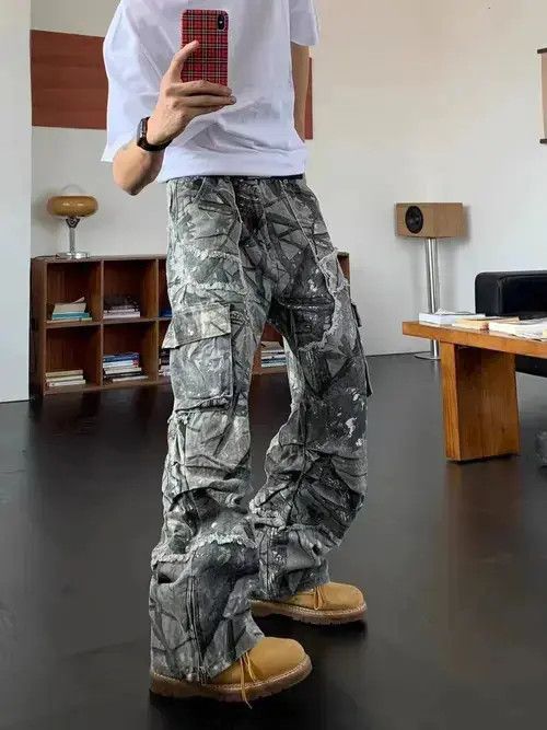 Japanese Brand × Jean Retro Camo Multi-Pocket Wide-Leg Cargo Jeans Size US 32 / EU 48 - 1 Thumbnail