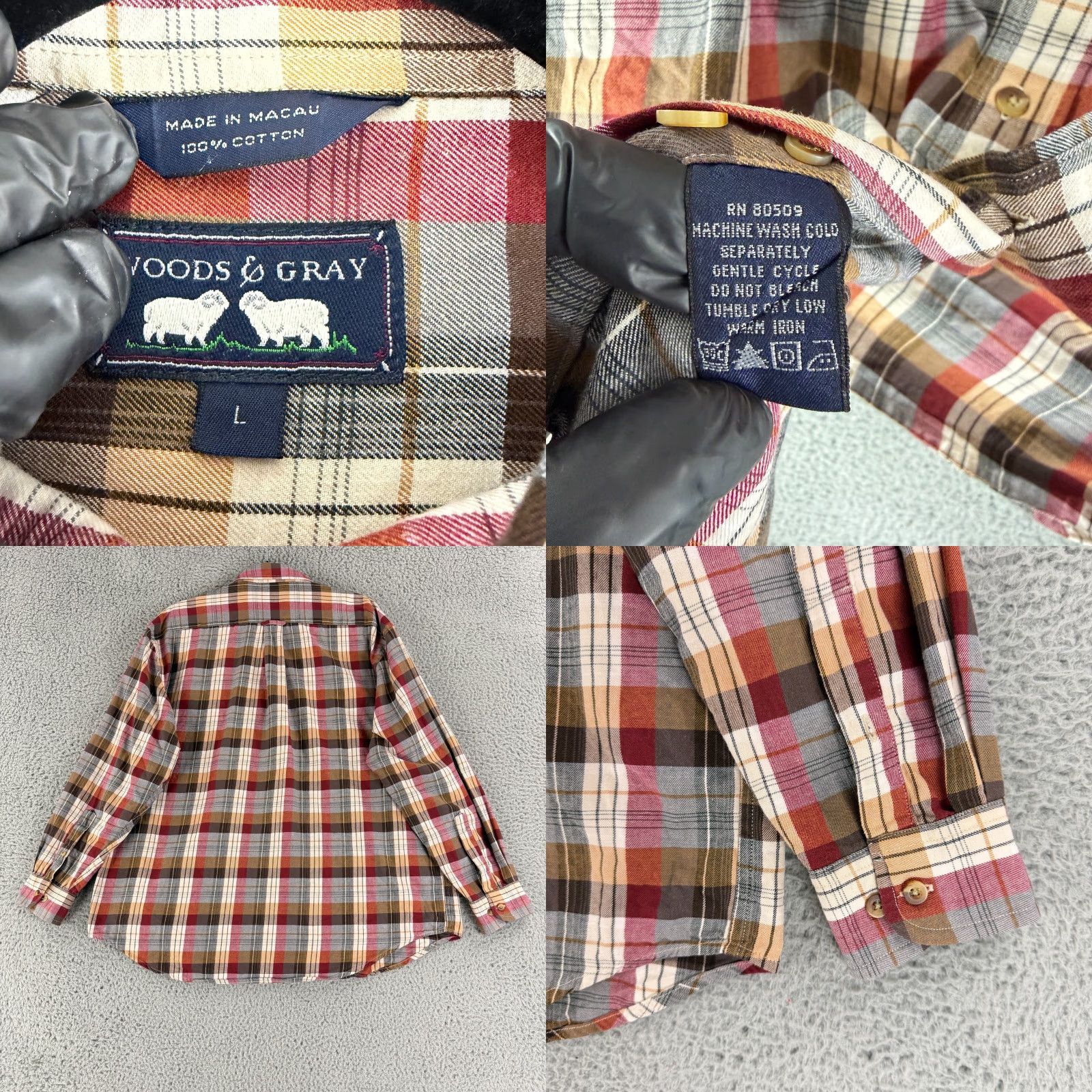 Vintage Woods & Gray Button-Down Shirt Mens Large Brown Plaid Long Sleeve Cotton Casual Size US L / EU 52-54 / 3 - 8 Thumbnail