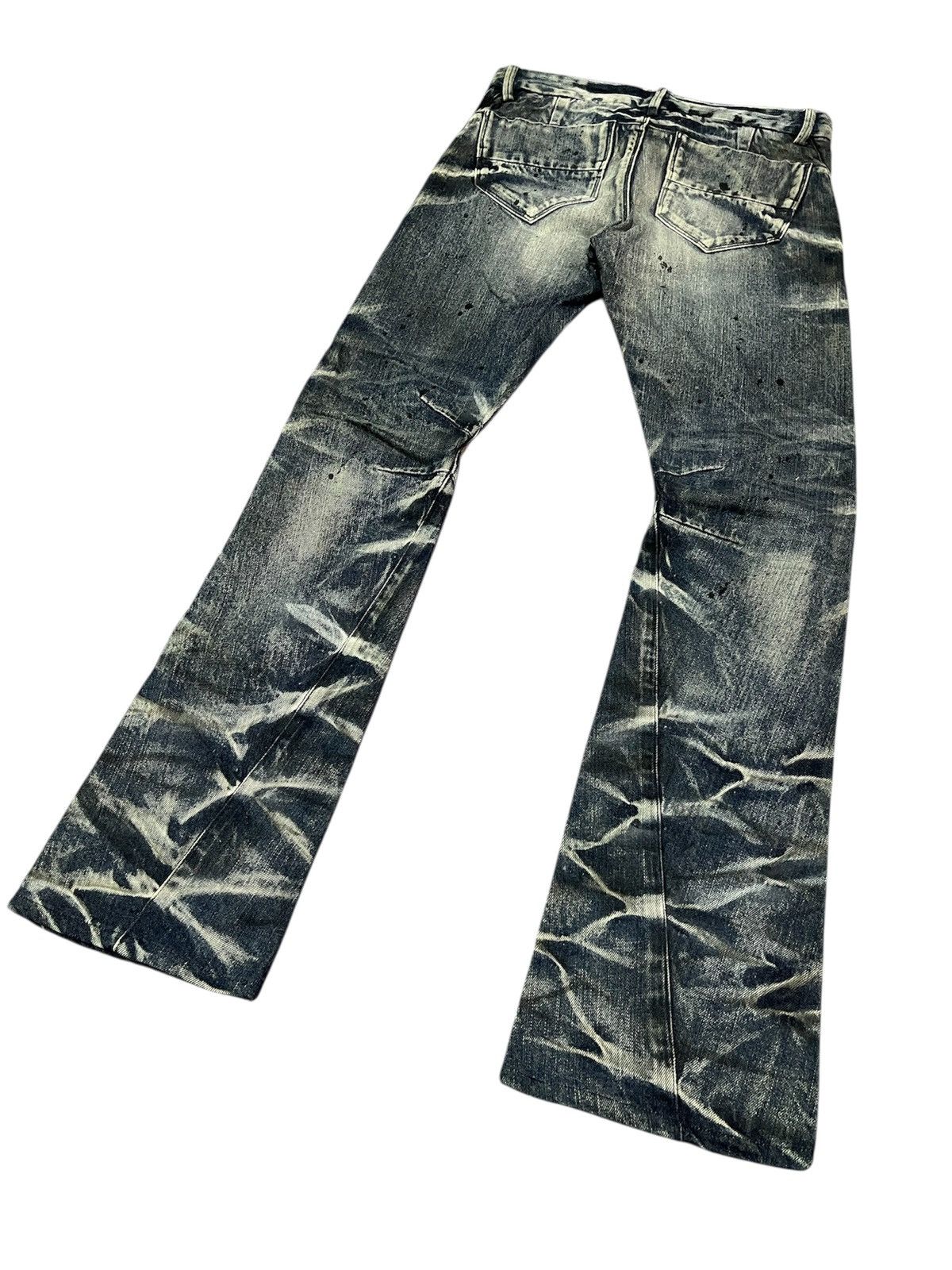 If Six Was Nine HOT ITEM🔥RARE JOHNY WOLF WHISKER ACID WASH FLARE DENIM JEANS Size US 31 - 11 Thumbnail