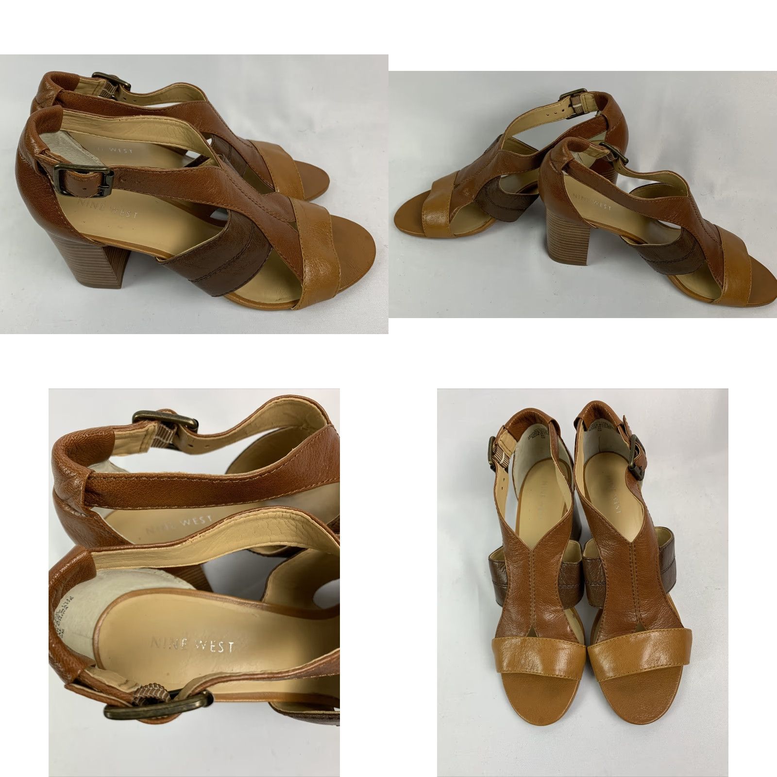 Nine West VINTAGE Nine West 9M 3" Chunk Heel Sandal Brown Two Tone Ankle Strap Women's 7LYNN - good condition, lightly worn Size US 9 / IT 39 - 8 Thumbnail