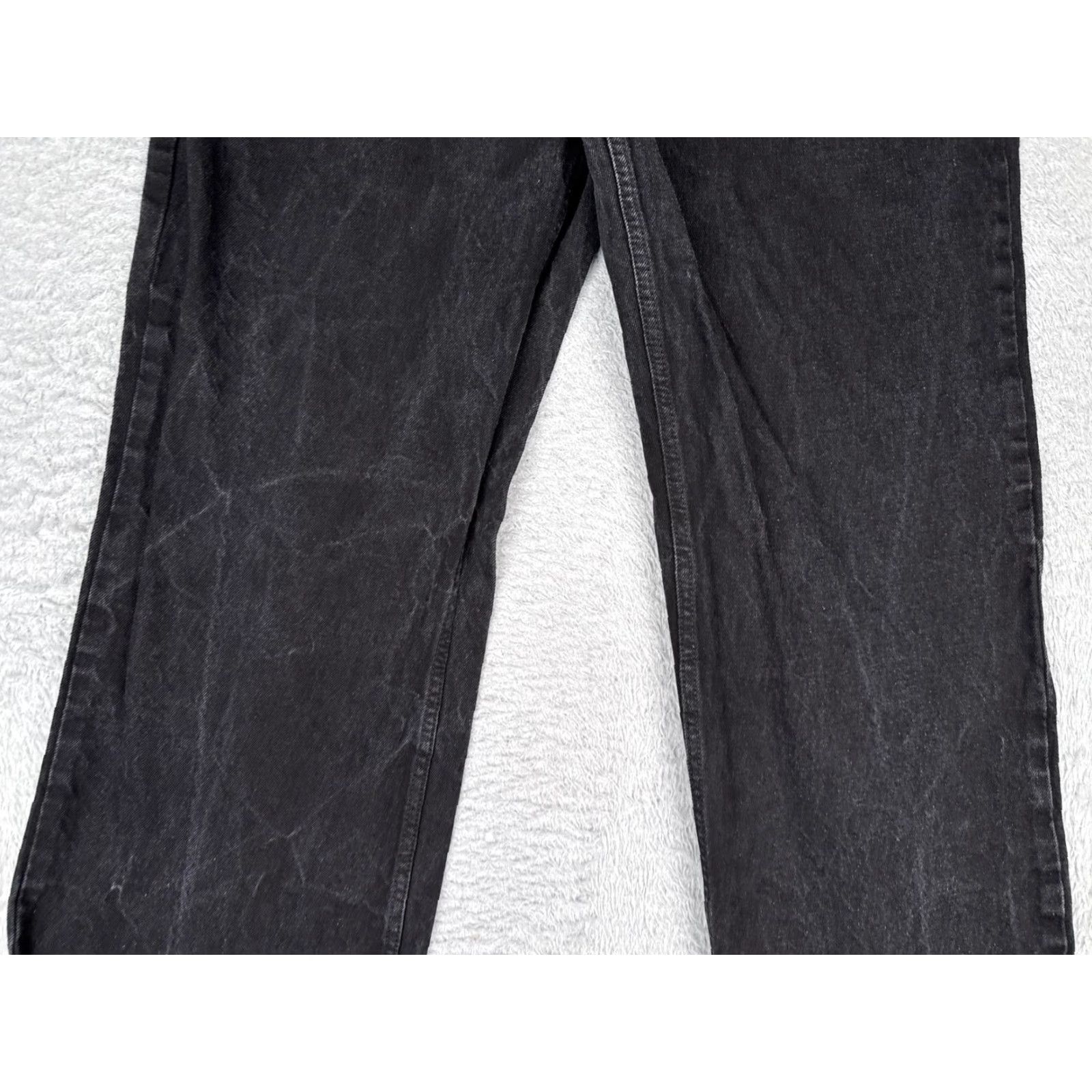Denime Black Jeans Womens 28x32 Relaxed Wide Straight Leg Raw Hem Distressed Denim Size 28" / US 6 / IT 42 - 3 Thumbnail