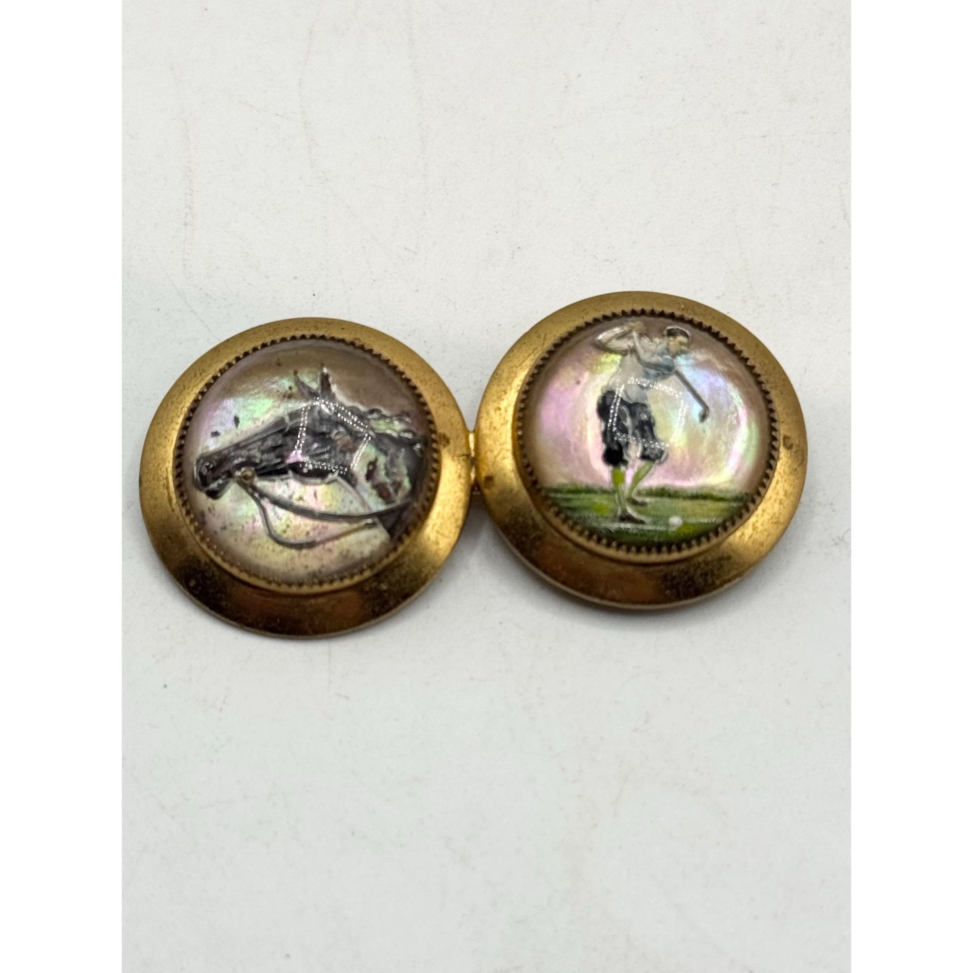 Vintage Antique rosette reverse glass painted horse golf brooch pin Size ONE SIZE - 4 Thumbnail