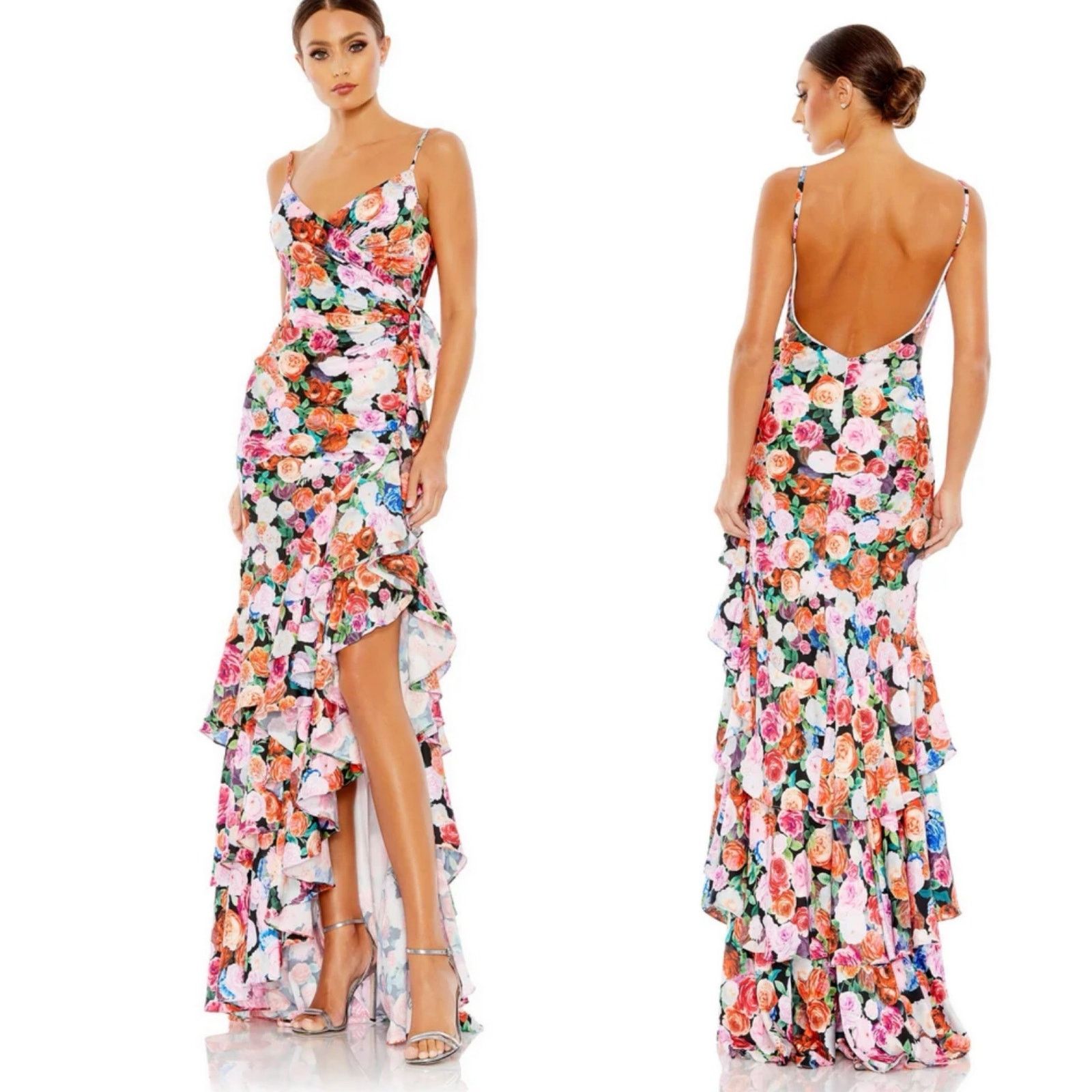 Other Mac Duggal Floral Print Asymmetrical Ruffle Hem Gown Multi Size XL / US 12-14 / IT 48-50 - 1 Thumbnail