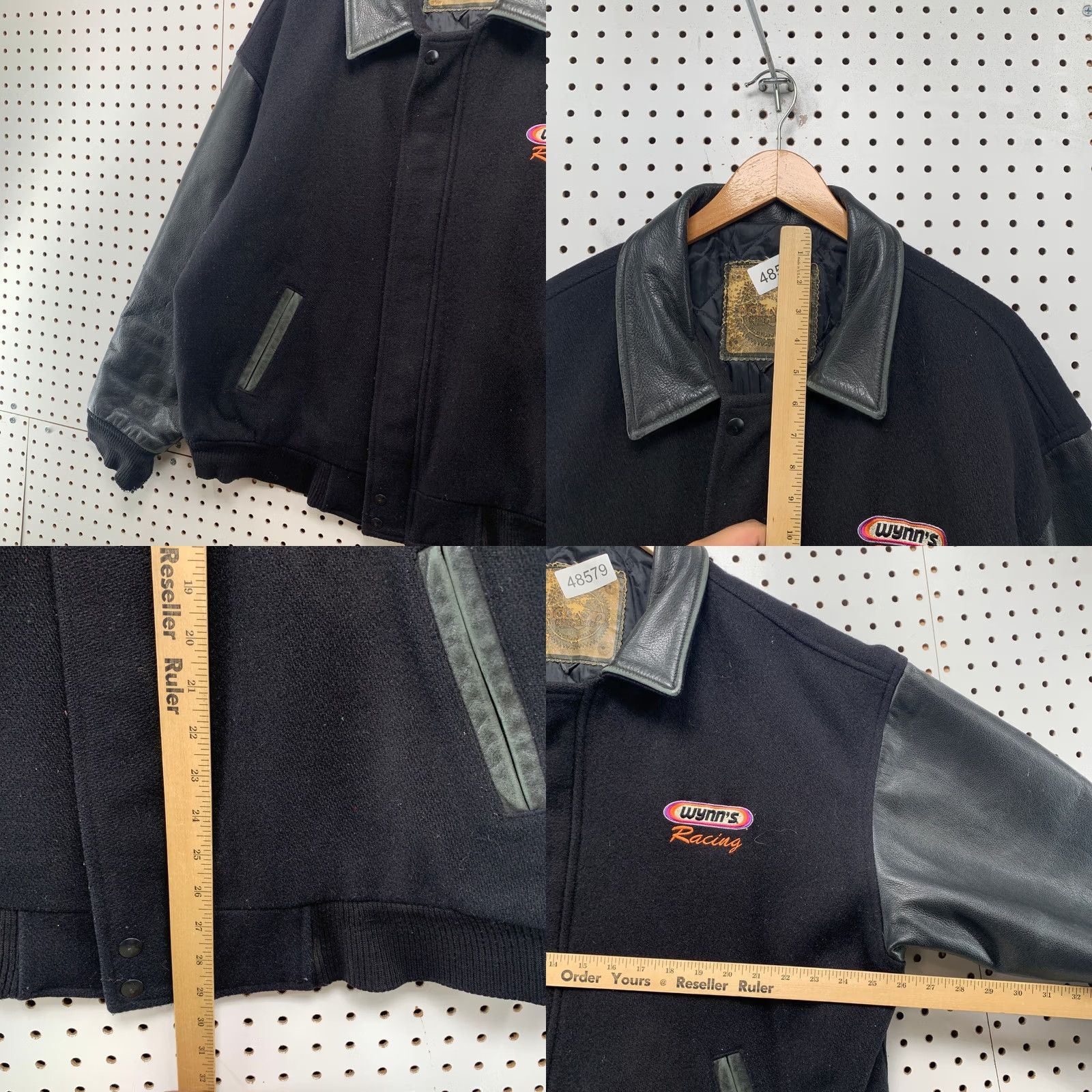 Vintage VINTAGE Saxon Leather Wynns Racing Jacket Mens L Black 90s Wool Varsity Jacket Size US L / EU 52-54 / 3 - 8 Thumbnail