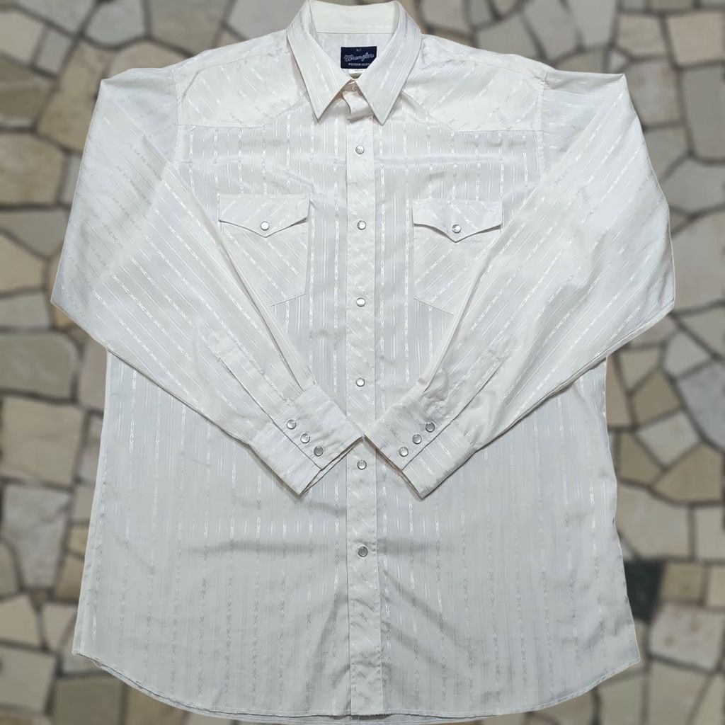 Wrangler VINTAGE Wrangler Shirt Men XLT Beige Long Sleeve Western Pearl Snap Striped Cowboy Retro Western Shirt Size US XL / EU 56 / 4 - 1 Thumbnail