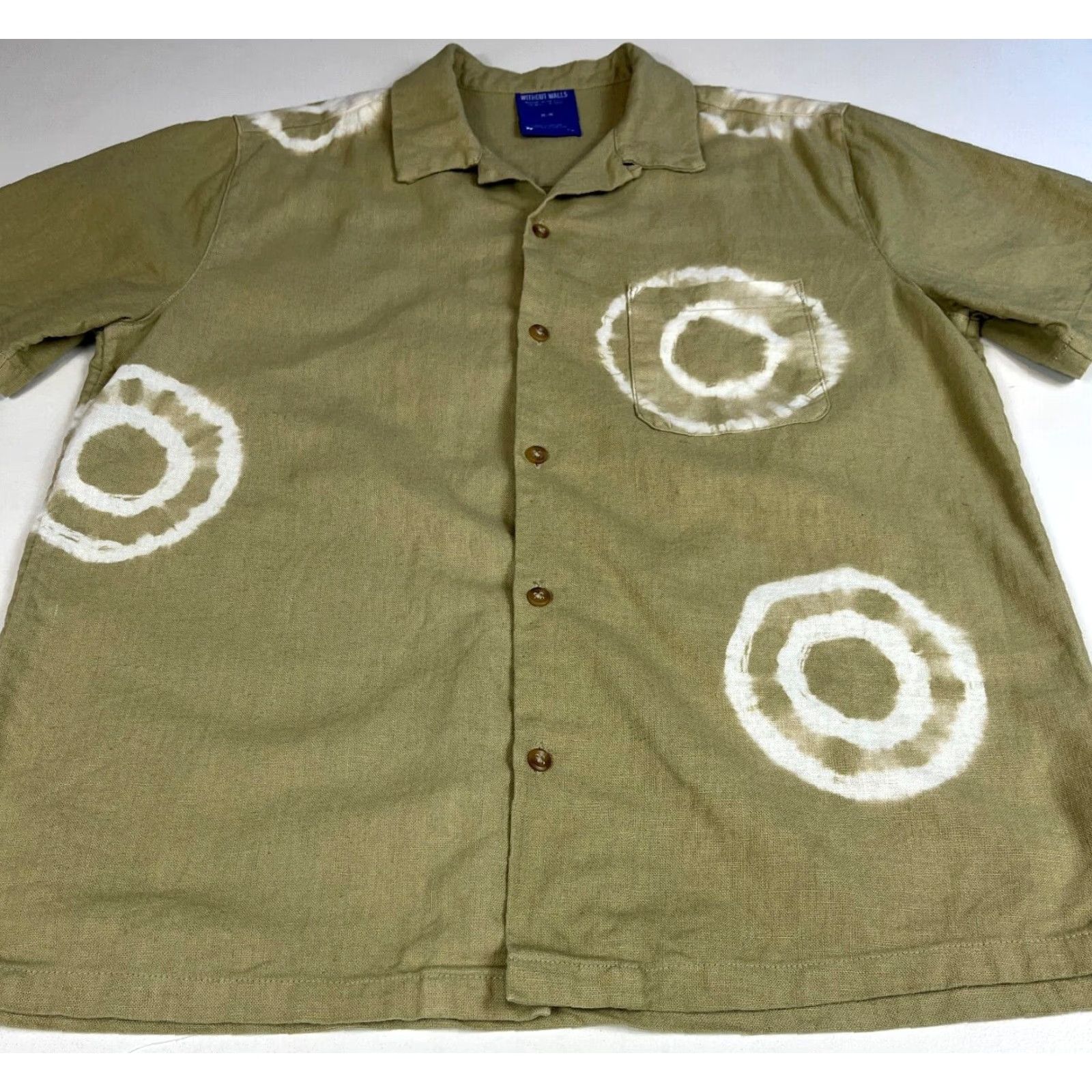 Walls Without Walls Shibori Dye Camp Collar Shirt Linen Cotton Blend Sz L Mens Shirt Size US L / EU 52-54 / 3 - 6 Thumbnail