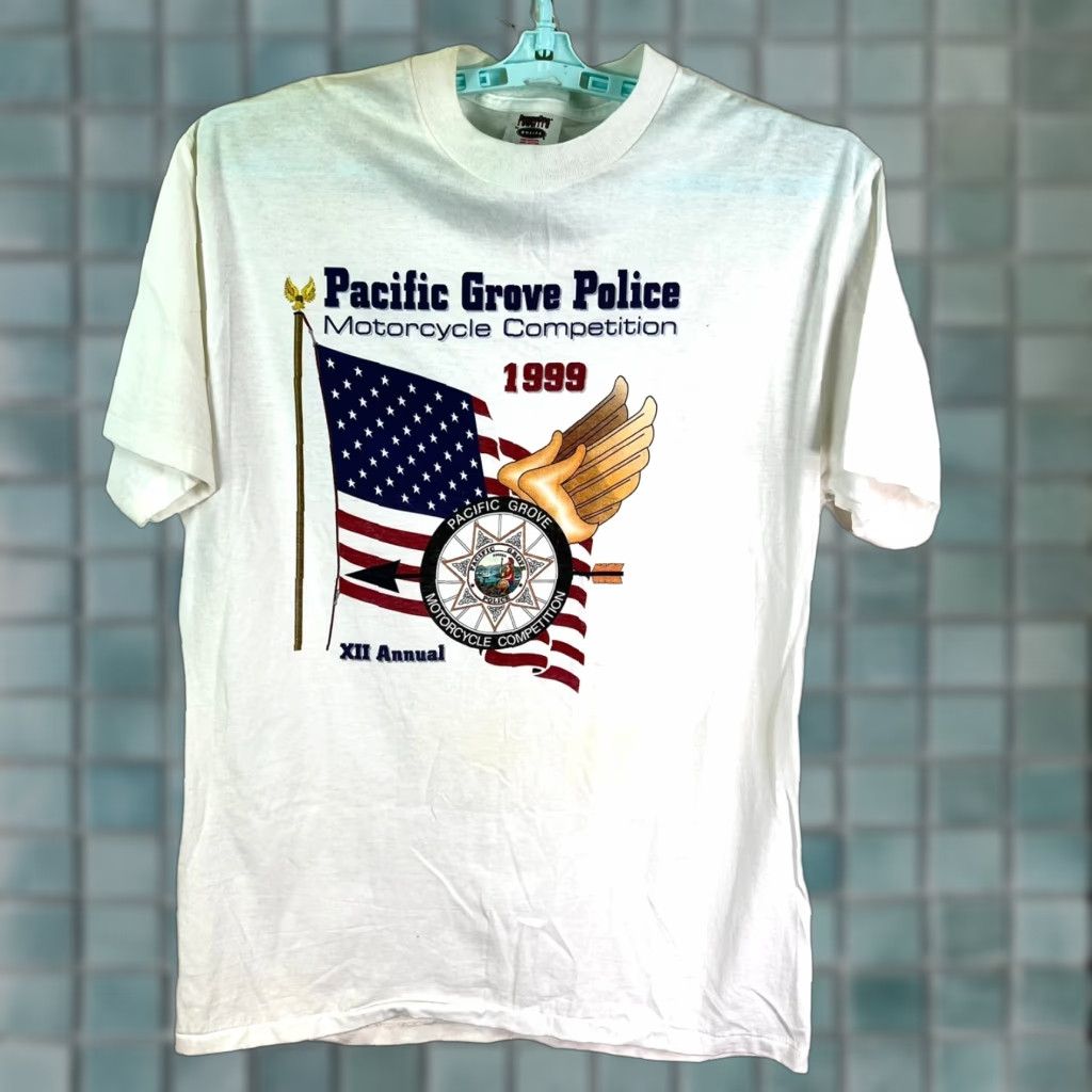 Vintage VINTAGE Police T-Shirt Motorcycle Logo White 1999 L Adult Regular Mens 44in Chest Graphic Print Size US L / EU 52-54 / 3 - 1 Thumbnail