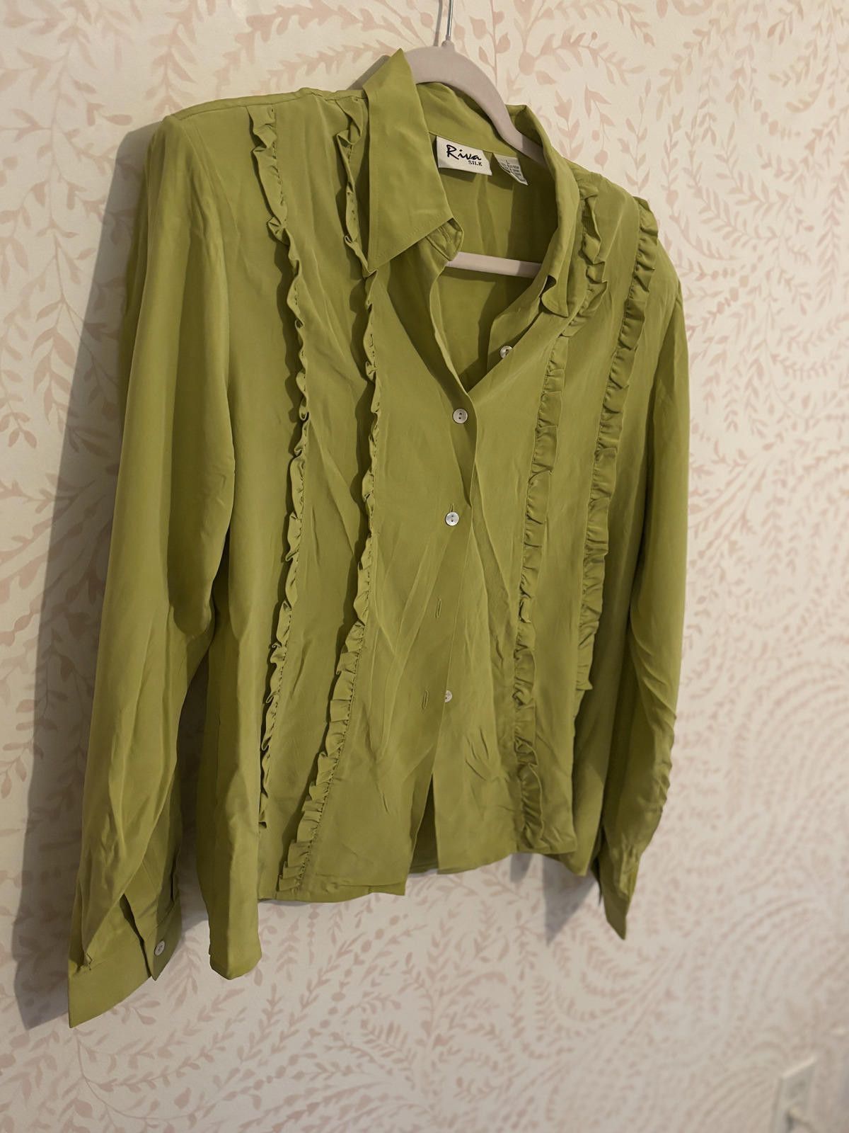 Other 80's Vintage Riva Silk Women's Long Sleeve Blouse in Green L Size L / US 10 / IT 46 - 2 Thumbnail