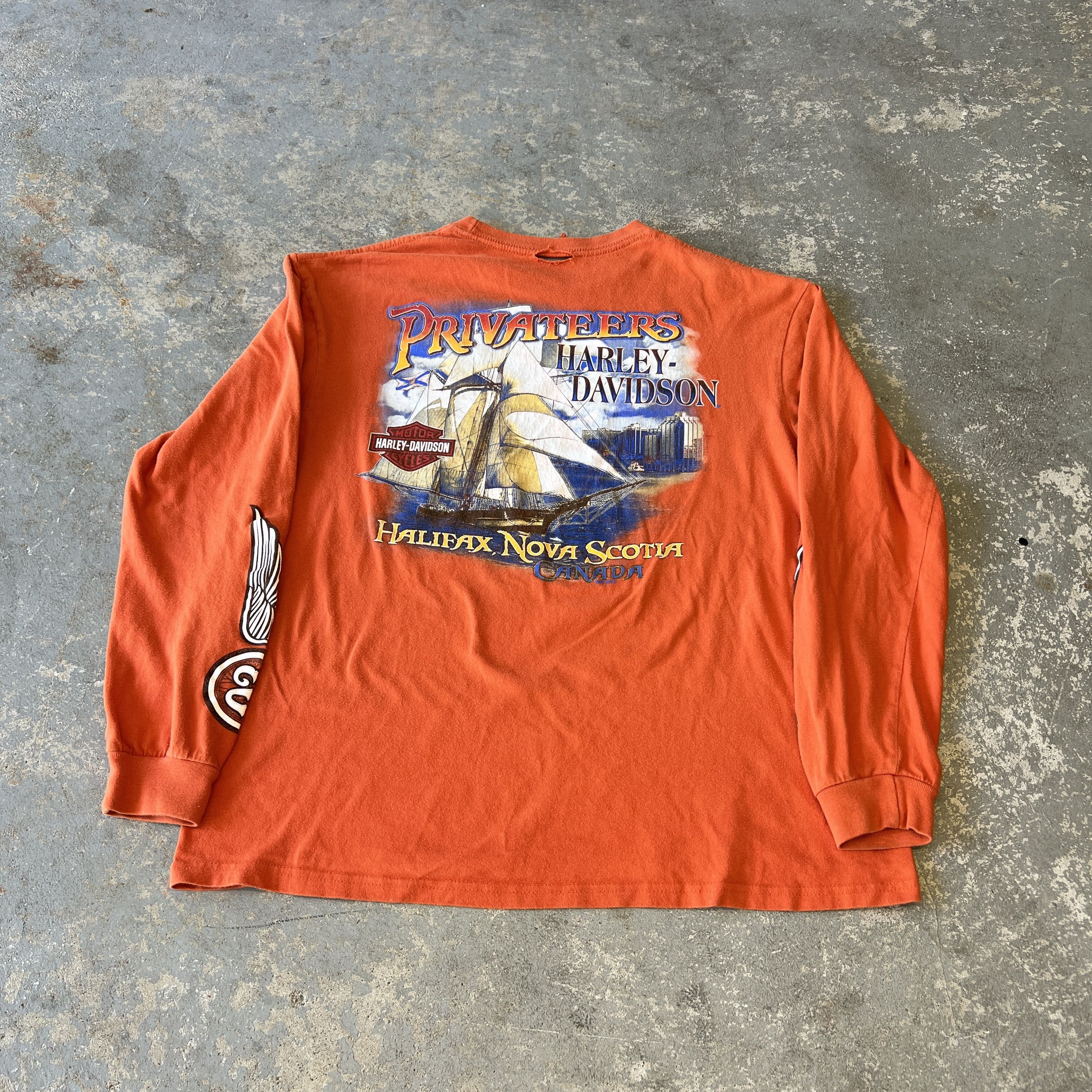 Harley Davidson Harley-Davidson Long Sleeve T-Shirt Orange Rare Size US L / EU 52-54 / 3 - 3 Thumbnail
