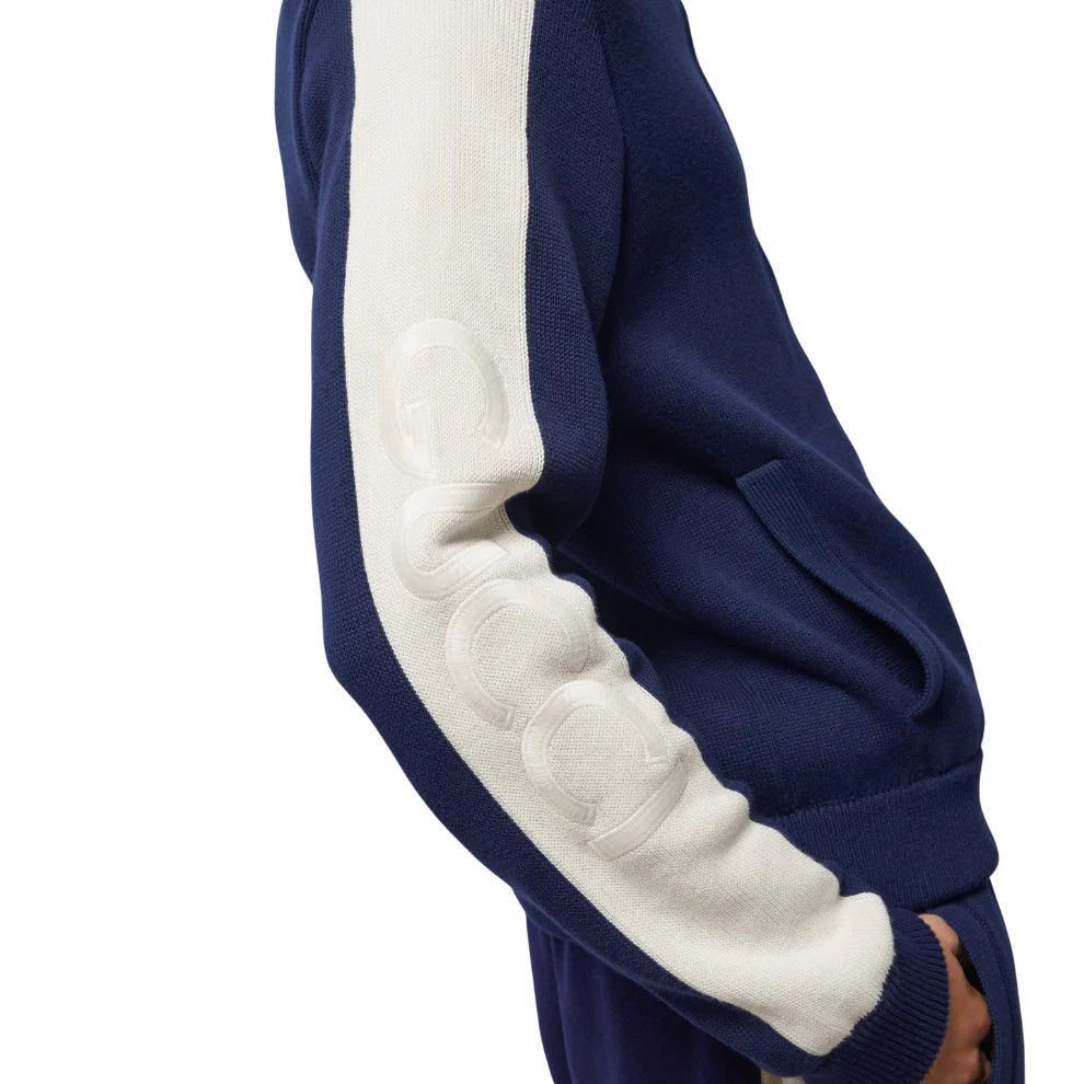 o1mt1gz0525 Cotton Knit Zip Bomber Jacket in Blue/Ivory