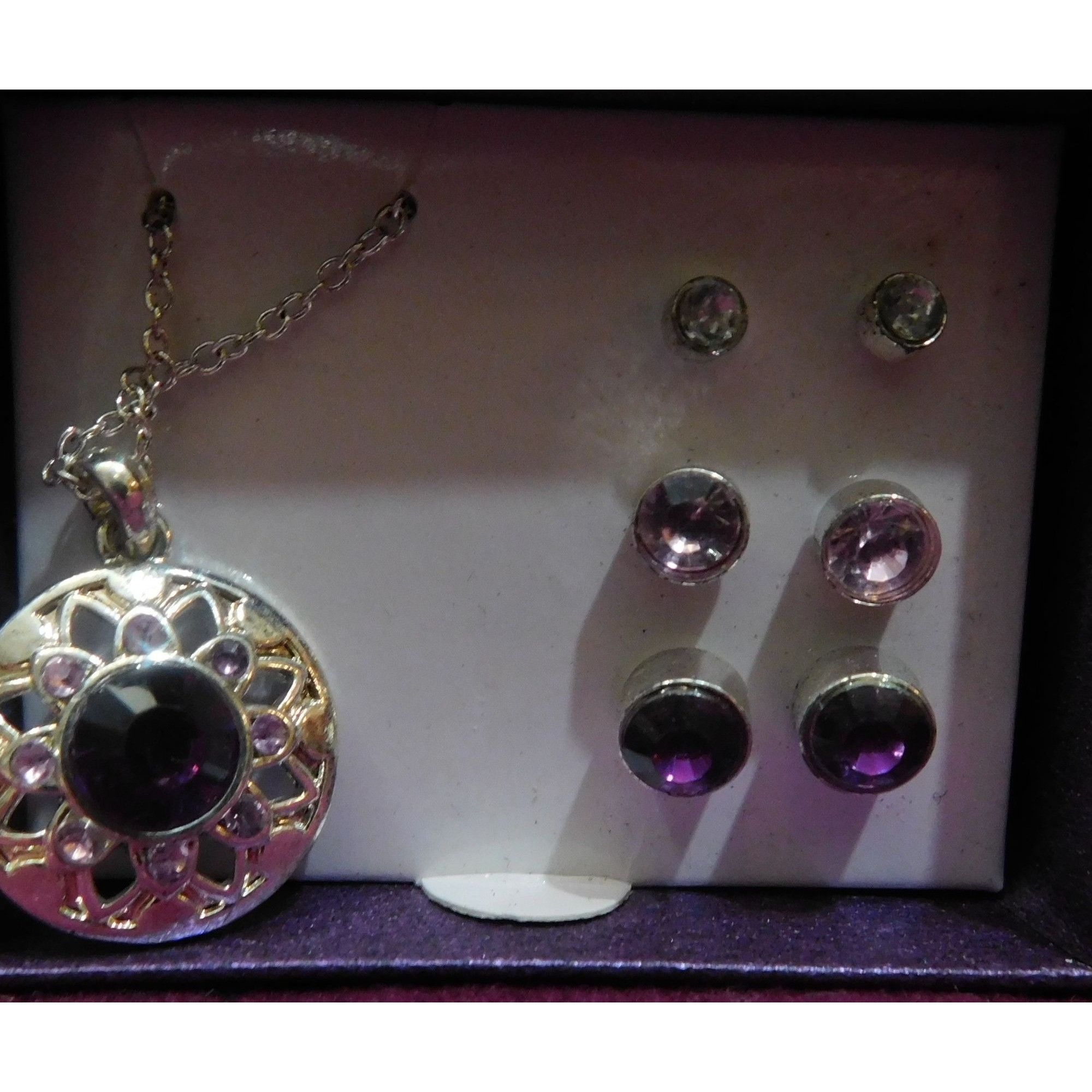 Other Silver And Purple Jewelry Set (Necklace, 3 Pairs Of Earrings Size ONE SIZE - 3 Thumbnail
