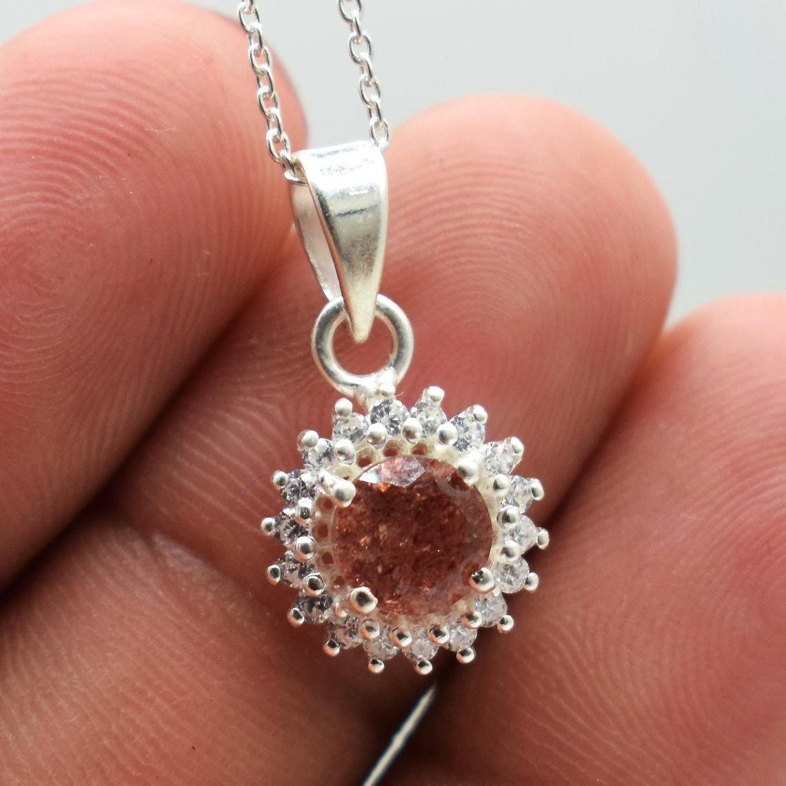 Handmade Natural Sunstone 925 Sterling Silver Pendant with Chain Size ONE SIZE - 5 Thumbnail