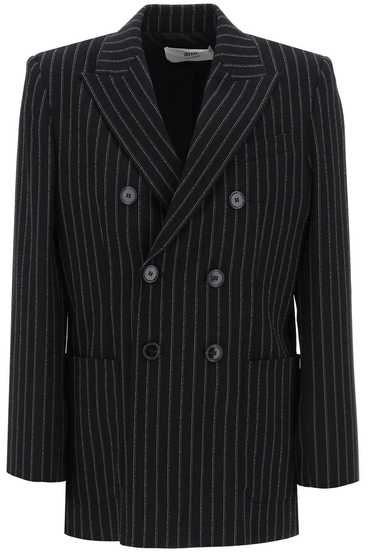 image of Ami Alexandre Matiussi Double-Breasted Pinstripe in Noir Craie, Women's (Size Medium)