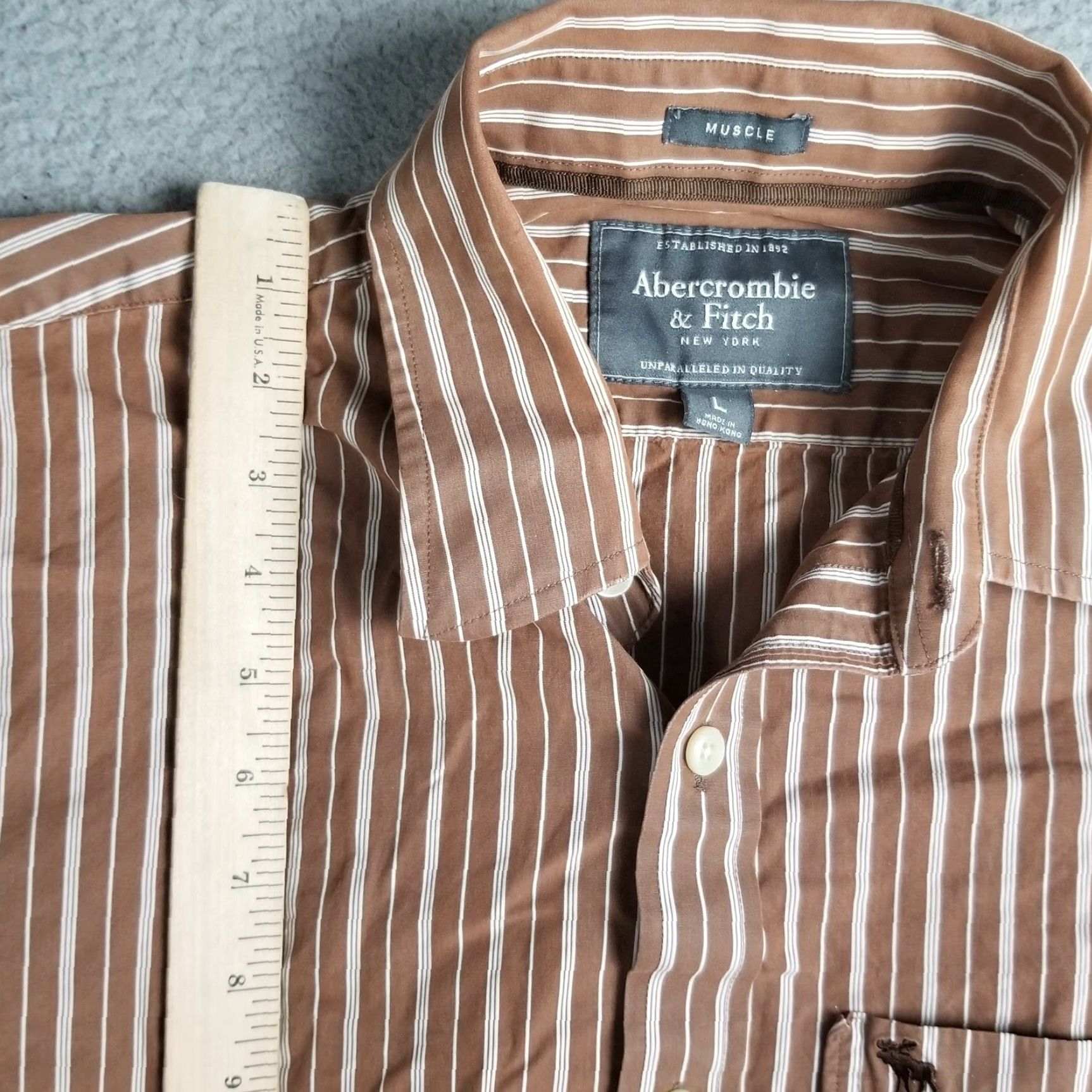Abercrombie & Fitch Vintage Abercrombie & Fitch Men Large Brown Striped Button-Up Shirt Moose Logo Classic Preppy Size US L / EU 52-54 / 3 - 3 Thumbnail