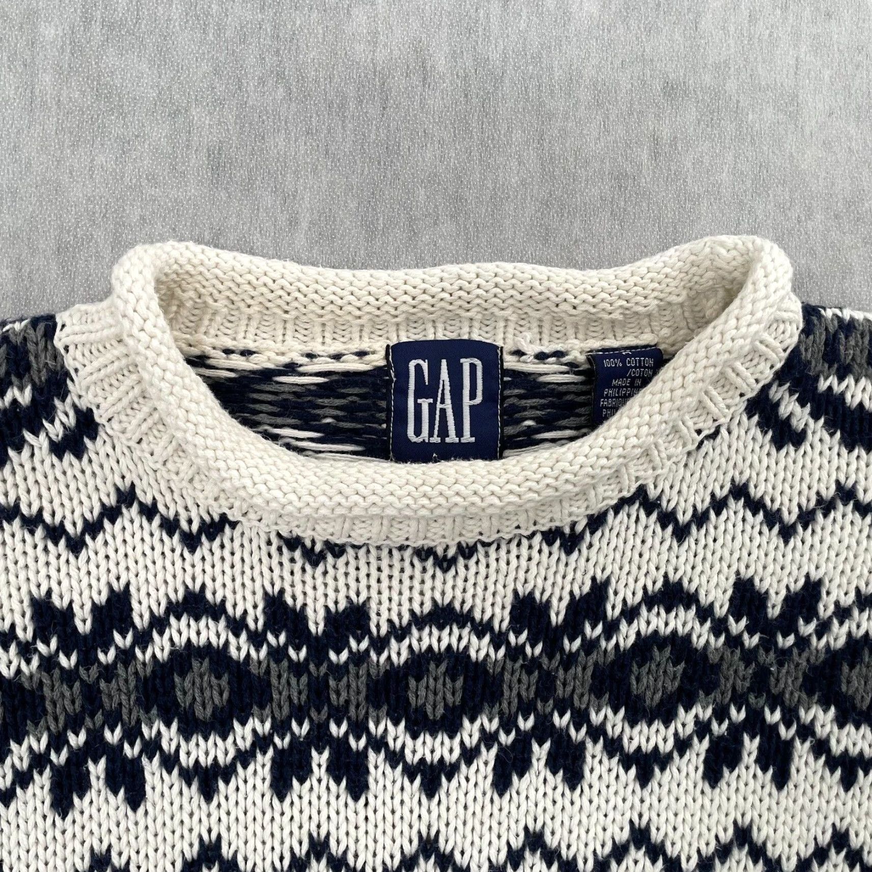 Gap VINTAGE Gap Chunky-Knit Sweater Adult Medium Blue Geometric Fair Isle 90s Mens Size US M / EU 48-50 / 2 - 4 Thumbnail