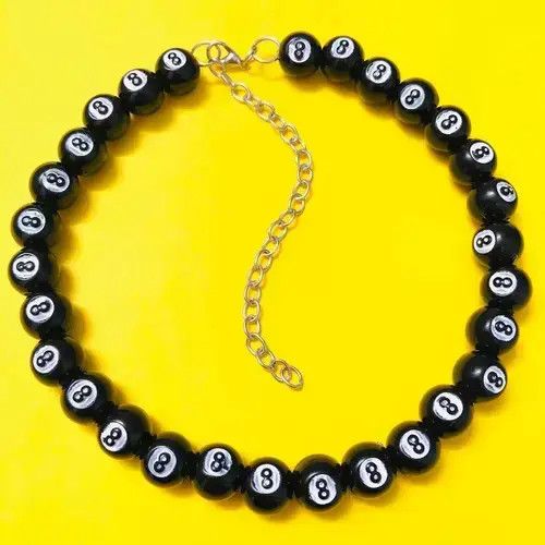 Japanese Brand Number 8 Black balls snooker Billiards Round Beads Choker Size ONE SIZE - 1 Thumbnail