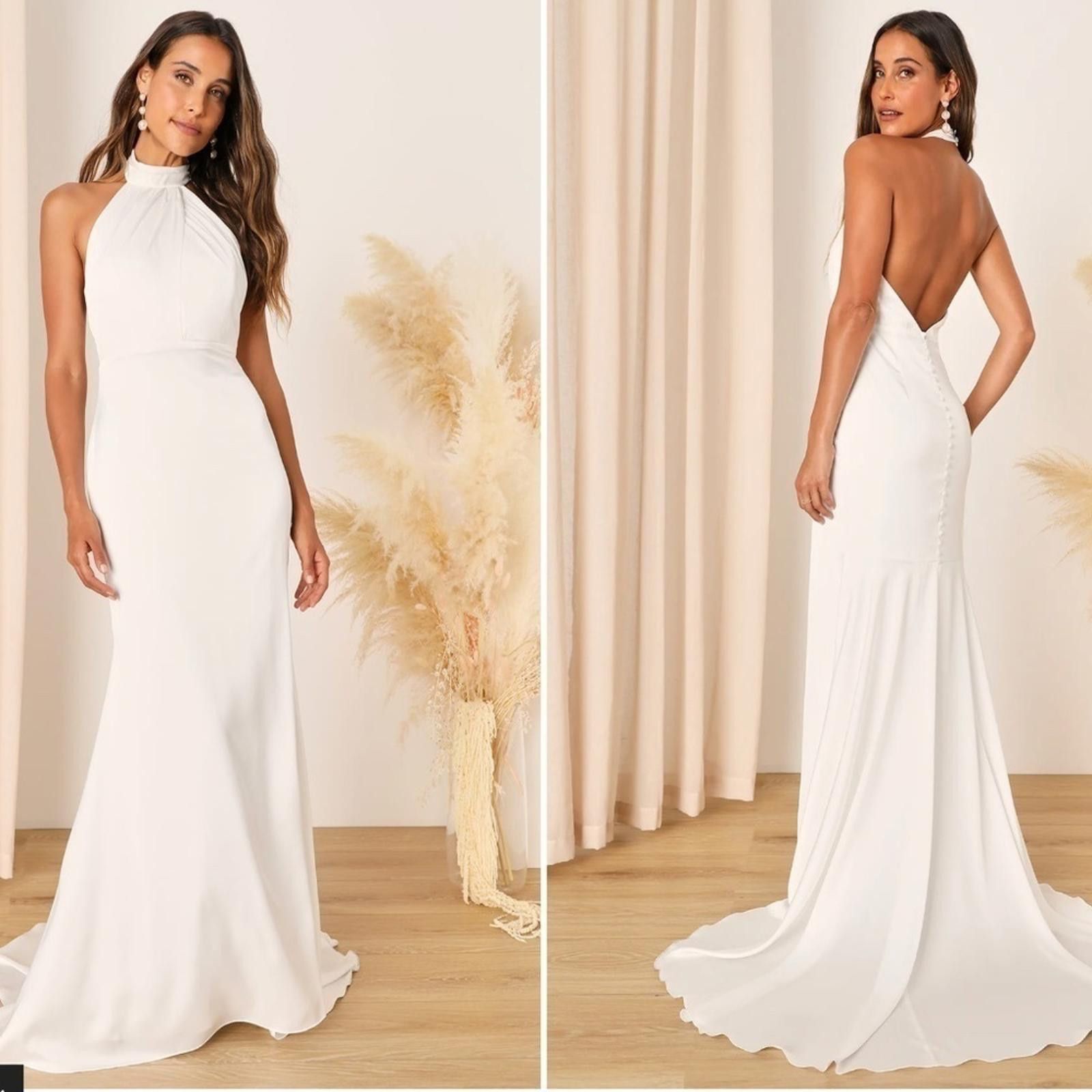 Lulus LULU's Bridal Elegant Satin Backless Classy Mermaid Gown Size M / US 6-8 / IT 42-44 - 1 Thumbnail