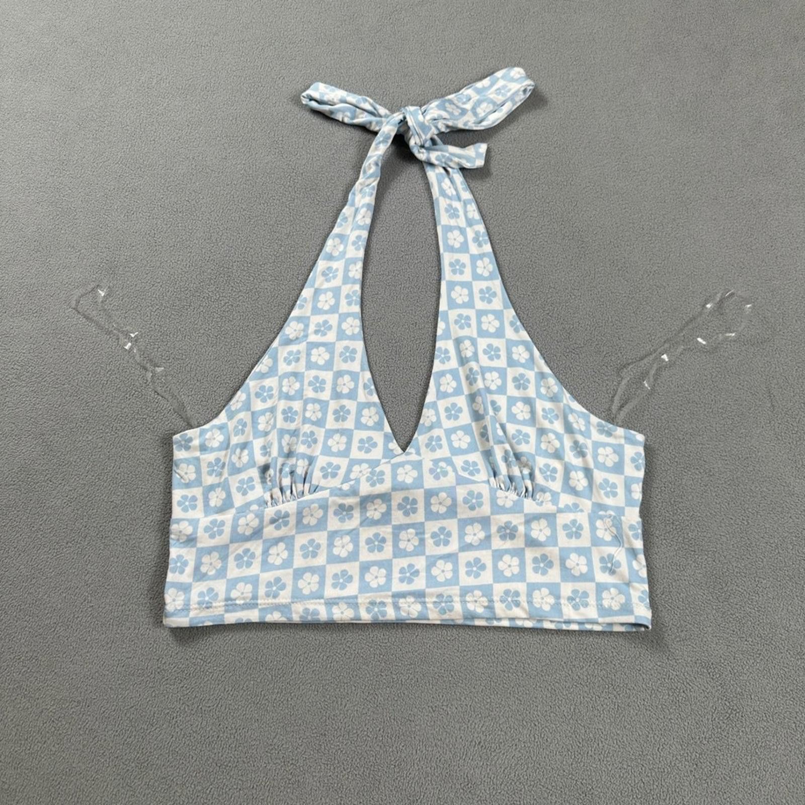 Rsq RSQ Halter Crop Top XL Blue White Flower Print Tie Neck Tank Size XL / US 12-14 / IT 48-50 - 1 Thumbnail