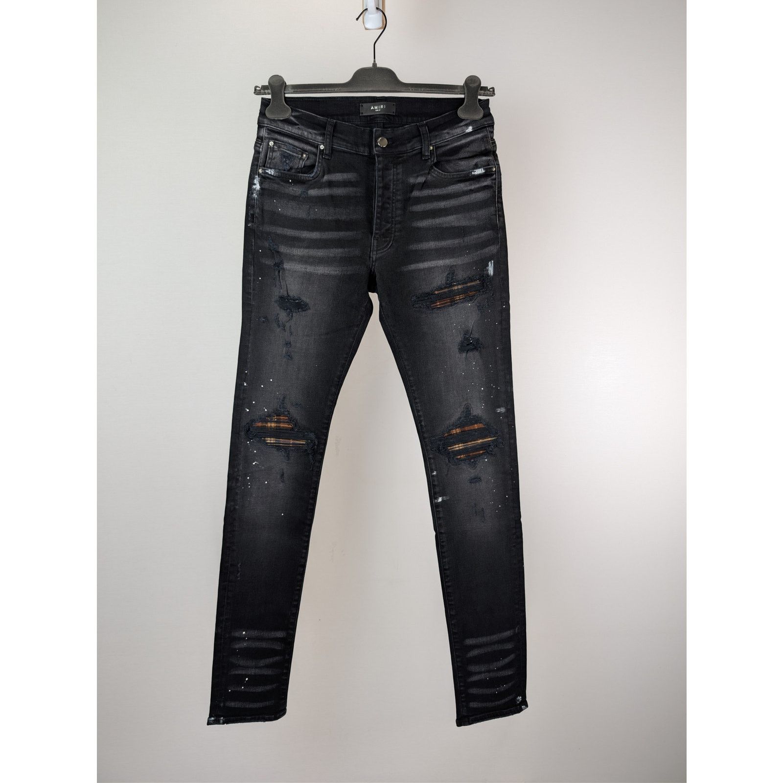 Amiri o1rshd1 MX1 Plaid Denim Jeans in Aged Black Size US 31 - 10 Thumbnail