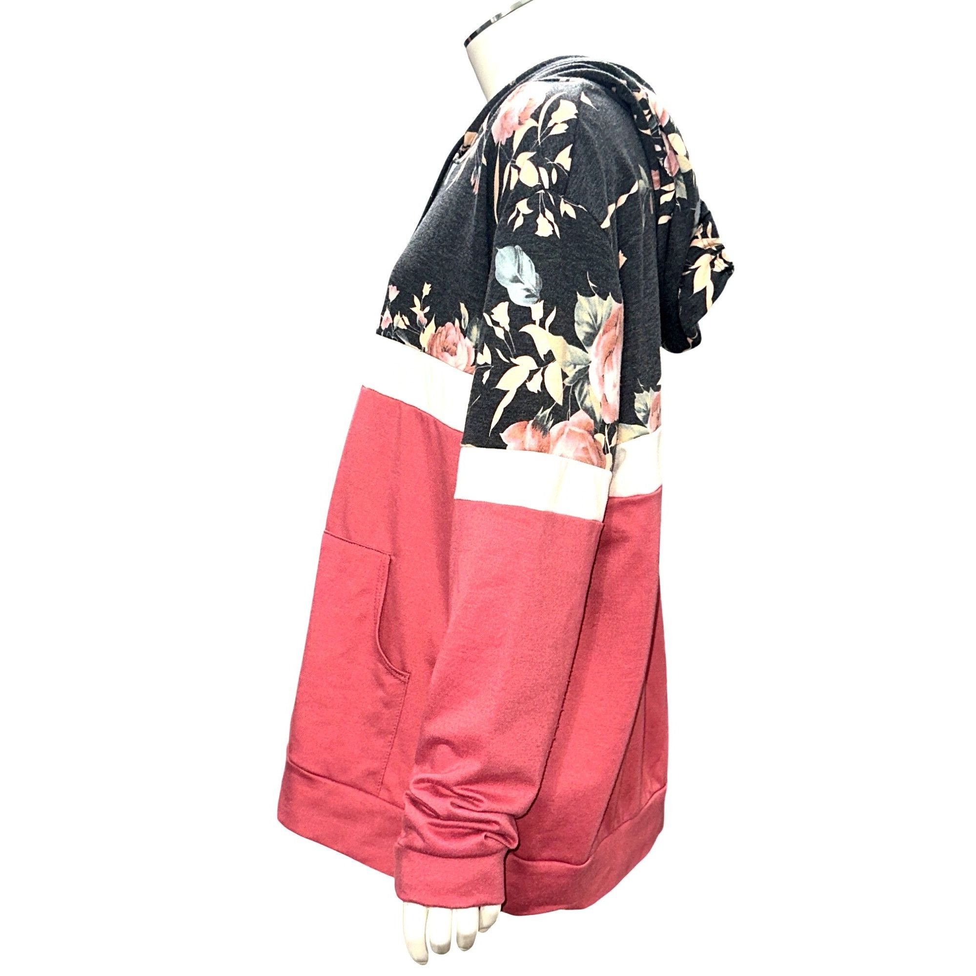 Other 7Th Ray XL Floral Colorblock Hoodie Rose Pink Black Pullover Size XL / US 12-14 / IT 48-50 - 3 Thumbnail