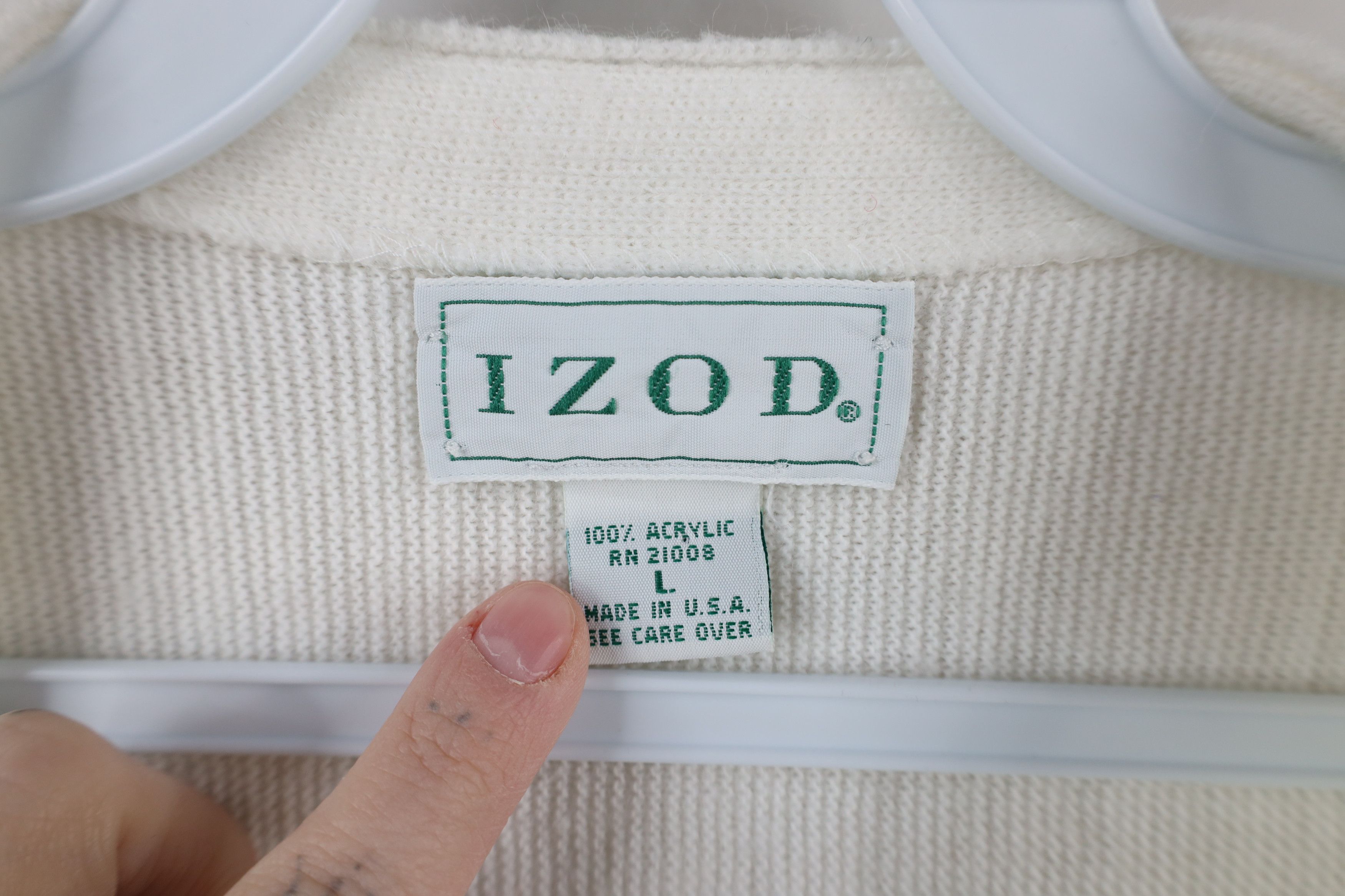 Izod × Vintage Vintage 80s 90s Izod Knit Cardigan Sweater White USA Acrylic Size US L / EU 52-54 / 3 - 8 Thumbnail