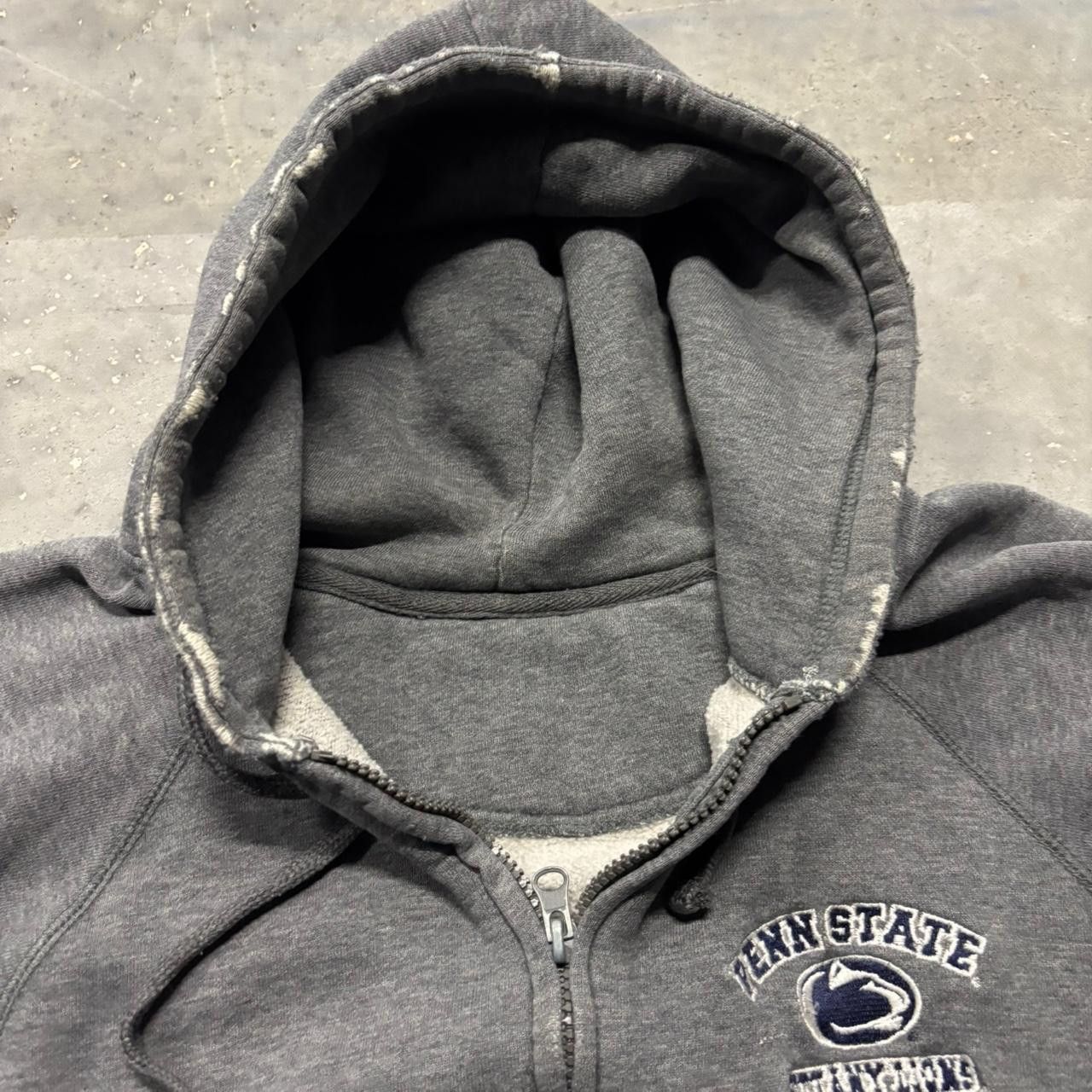 Japanese Brand × Vintage Crazy Vintage 90s Grey Penn State College Distressed Zip Up Hoodie! Size US L / EU 52-54 / 3 - 6 Thumbnail
