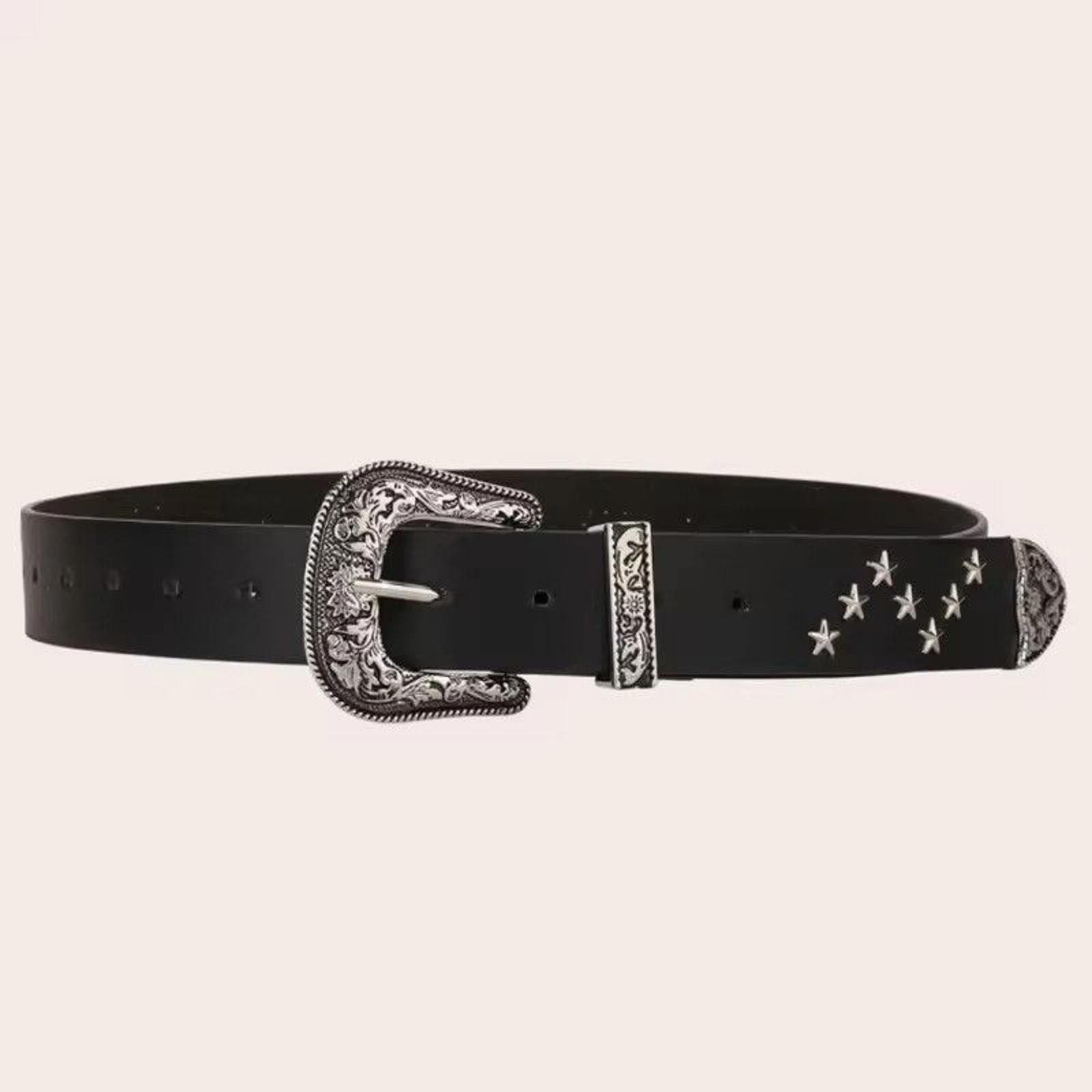 Other Stylish Black Western Belt with Silver Buckle Size ONE SIZE - 4 Thumbnail