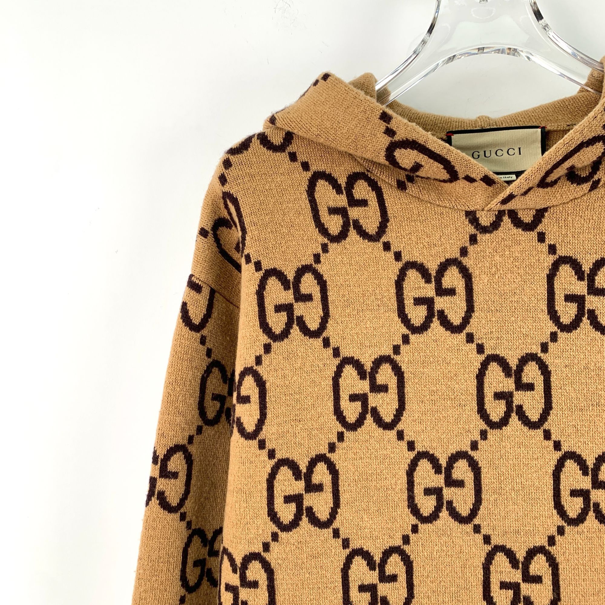 Gucci GUCCI GG Logo Jacquard Wool Hooded Sweater In Camel & Black Size XS / US 0-2 / IT 36-38 - 5 Thumbnail