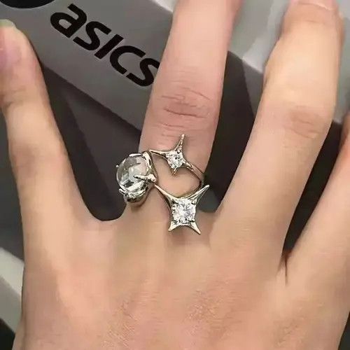 Merc Opal Ring Zircon Star Irregular Moonstone Vintage Geometric Size ONE SIZE - 1 Thumbnail