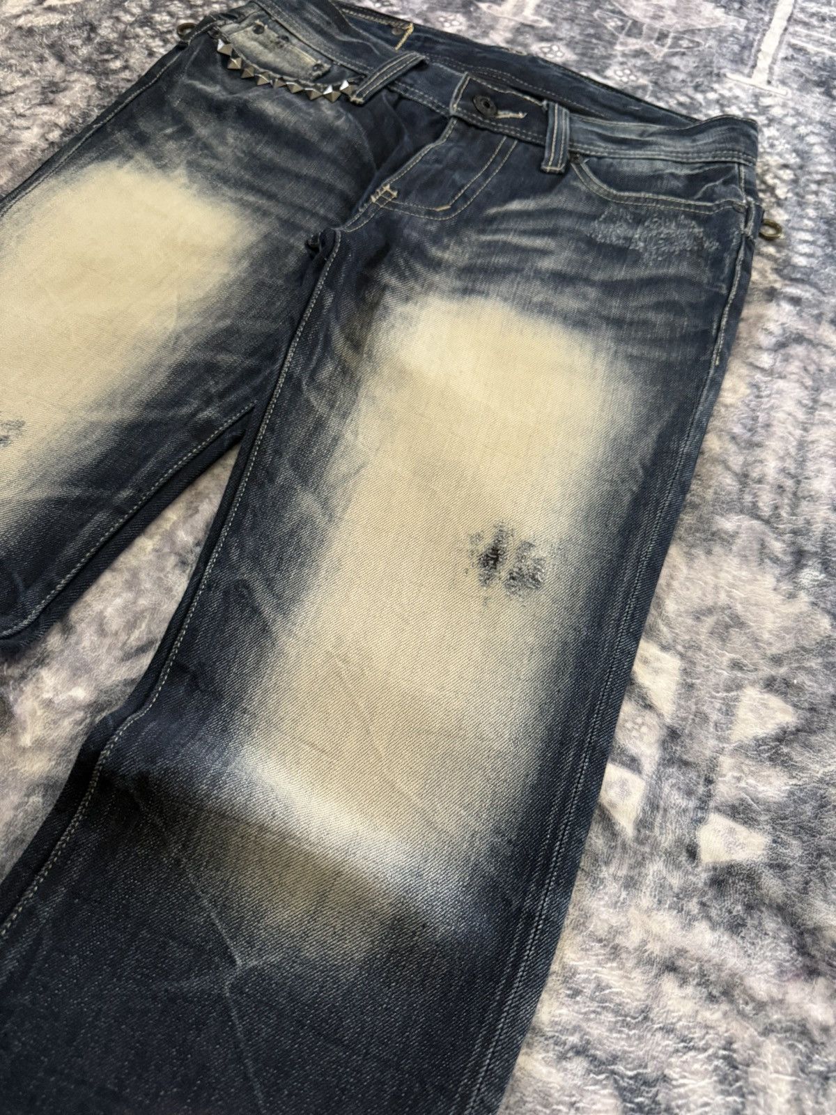If Six Was Nine Trim Co Japan Wolf Cut Shadow Wash Studded Flared Jeans Size US 30 / EU 46 - 7 Thumbnail