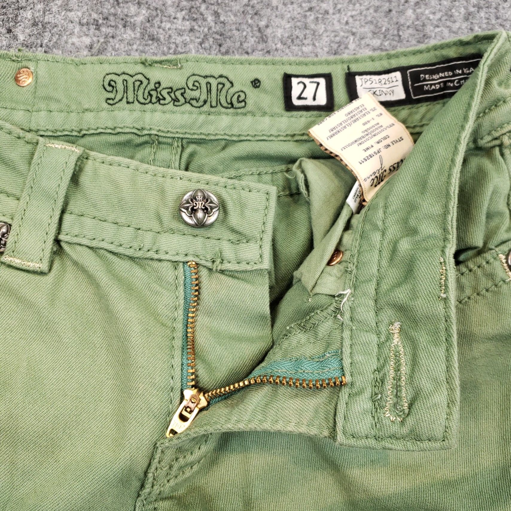Miss Me Miss Me Womens Green Mid-Rise Skinny Jeans Size 27x31 Size 27" / US 4 / IT 40 - 6 Thumbnail