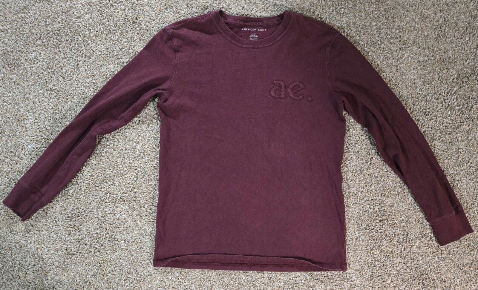 Designer Burgundy American Eagle Standard Fit Long Sleeve TShirt Sz S Size US S / EU 44-46 / 1 - 1 Thumbnail