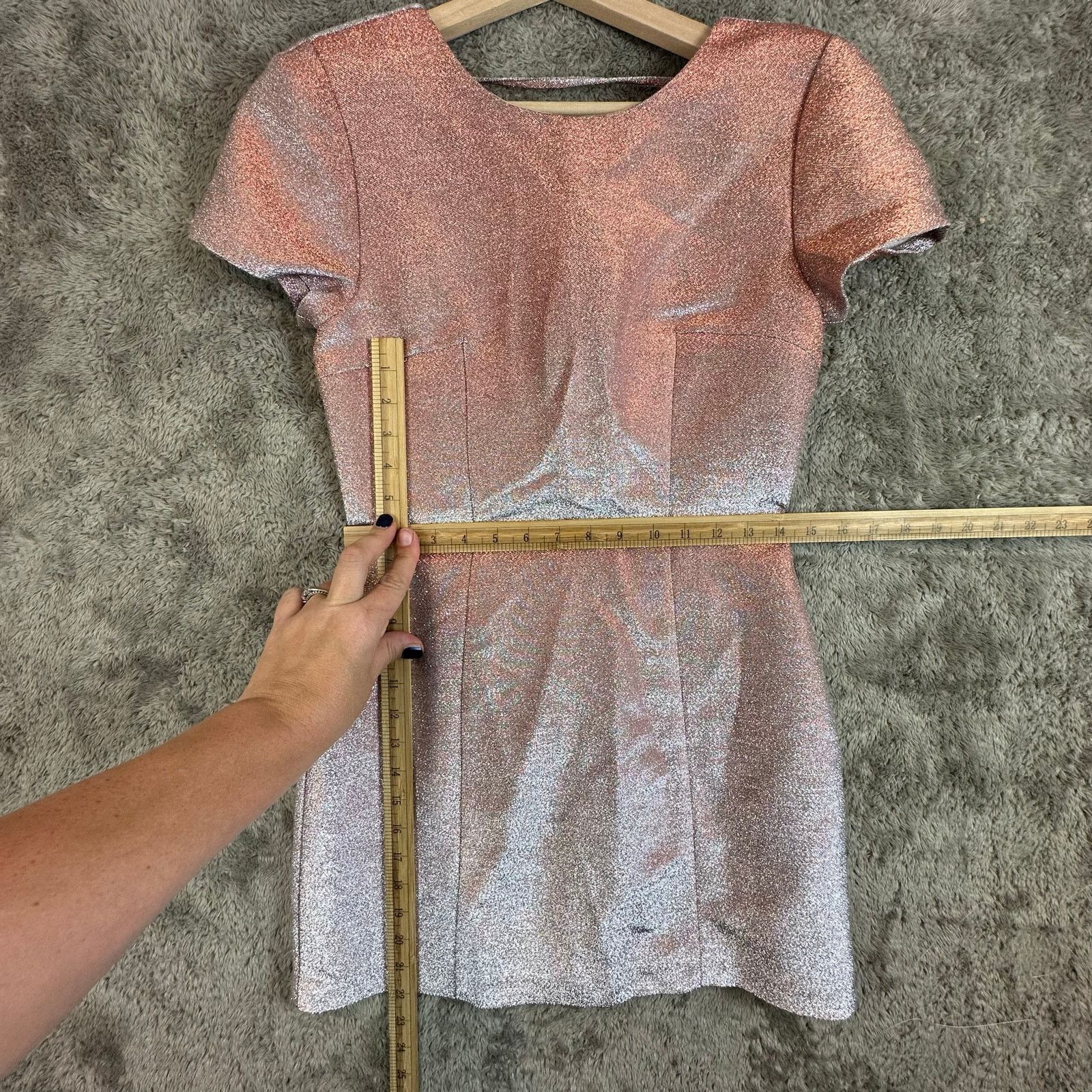 Express Express Metallic Rose Gold Pink Glitter Sheath Mini Dress 6 Size S / US 4 / IT 40 - 8 Thumbnail