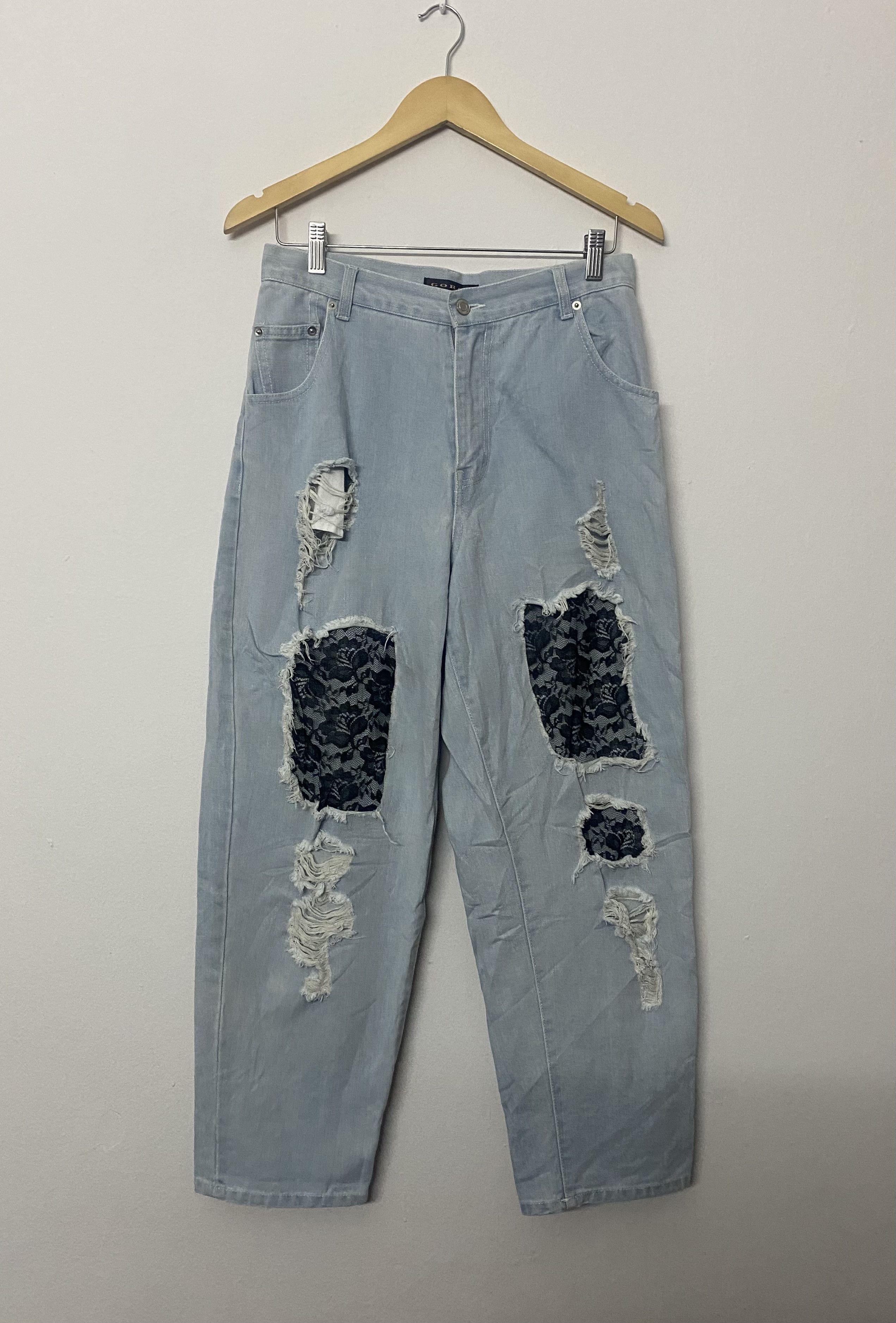 George Vintage George Patchwork Distressed Light Blue Jeans Size US 31 - 2 Thumbnail