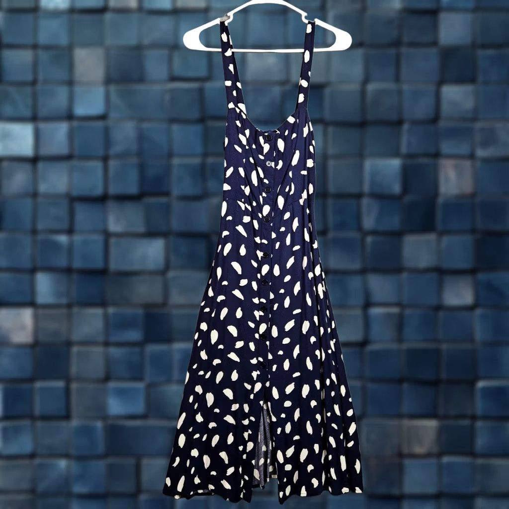 Reformation Reformation Persimonne Midi Dress Women’s 4 Navy Splatter Pattern Button Front Size S / US 4 / IT 40 - 1 Thumbnail