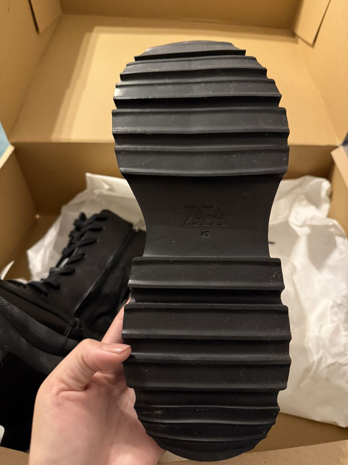 Zara Black Combat Ankle Boots Size US 9 / IT 39 - 3 Thumbnail