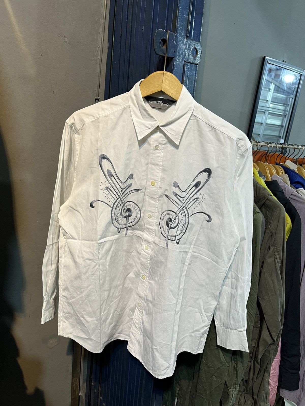 Kansai Yamamoto Kansai o parfume embroidery long sleeve button shirt Size US M / EU 48-50 / 2 - 2 Thumbnail
