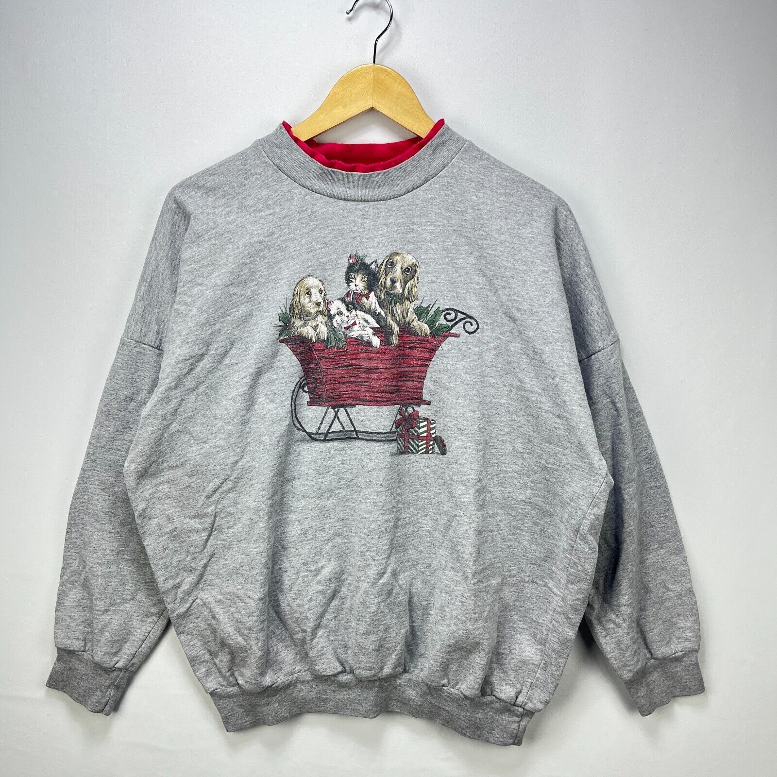 Vintage Vintage 90s Dog Cat Animal Christmas Cute Sweatshirt Large Size US XL / EU 56 / 4 - 1 Thumbnail