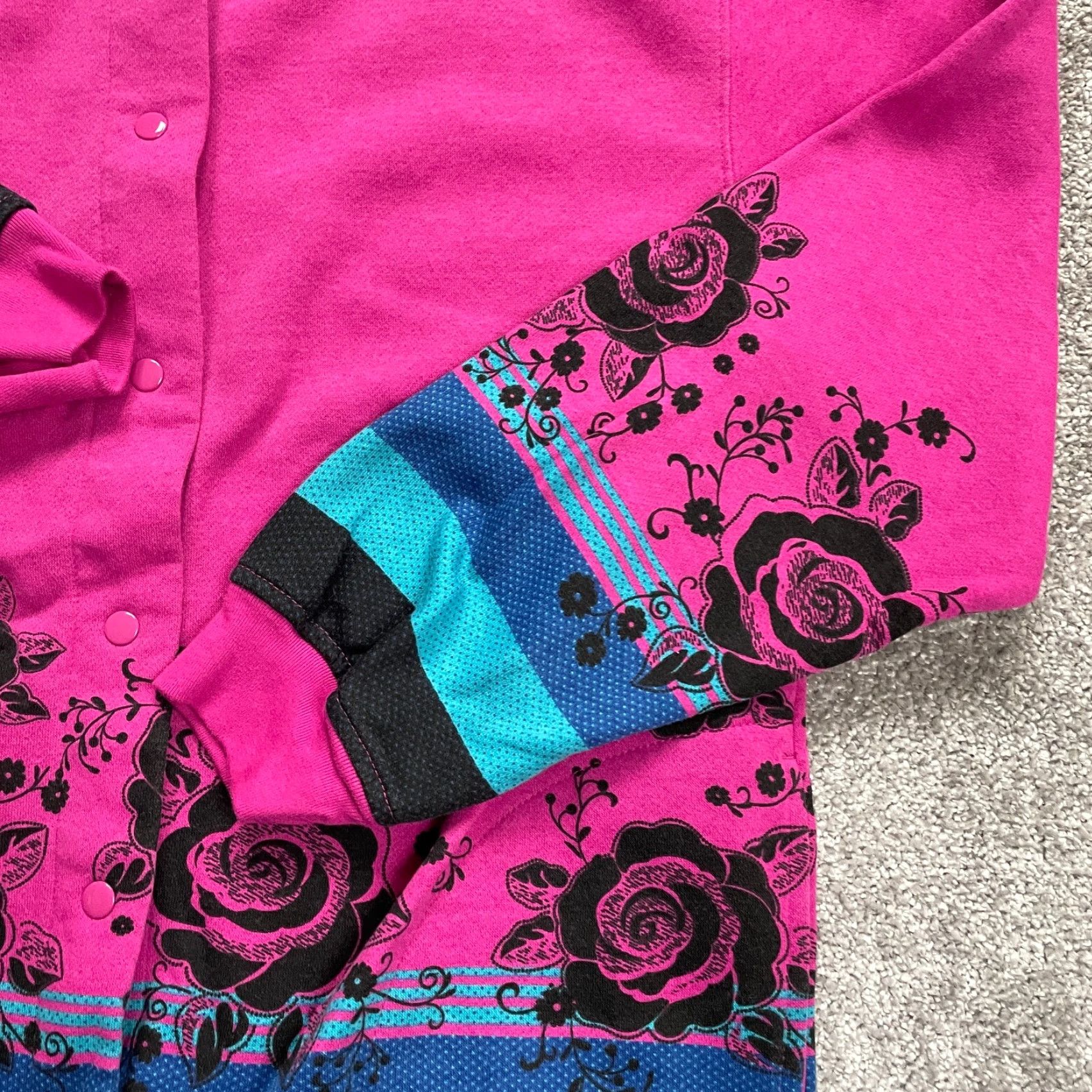 Blair Blair Jacket Womens Medium Pink Snap Button Floral Mid-Length Pockets Knit Polyester Size M / US 6-8 / IT 42-44 - 3 Thumbnail