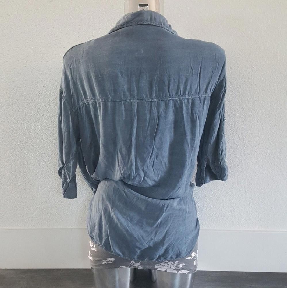 Designer Blue Faded Melville Button Down Blouse Size ONE SIZE - 2 Thumbnail