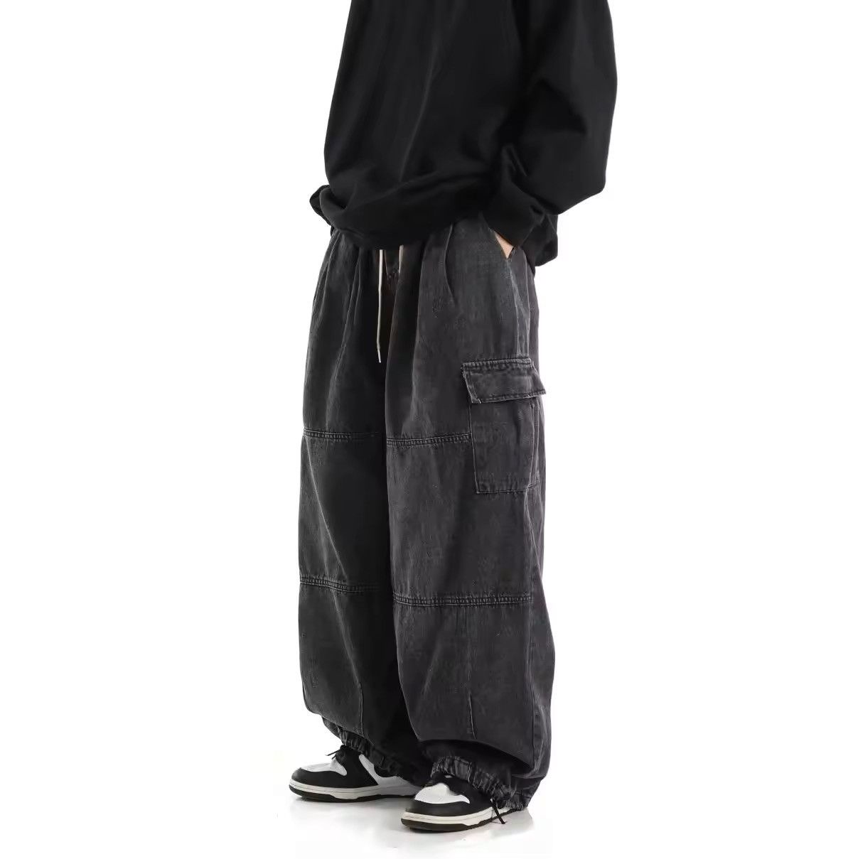 Japanese Brand Black Baggy Cargo SweatPant Size US 32 / EU 48 - 6 Thumbnail