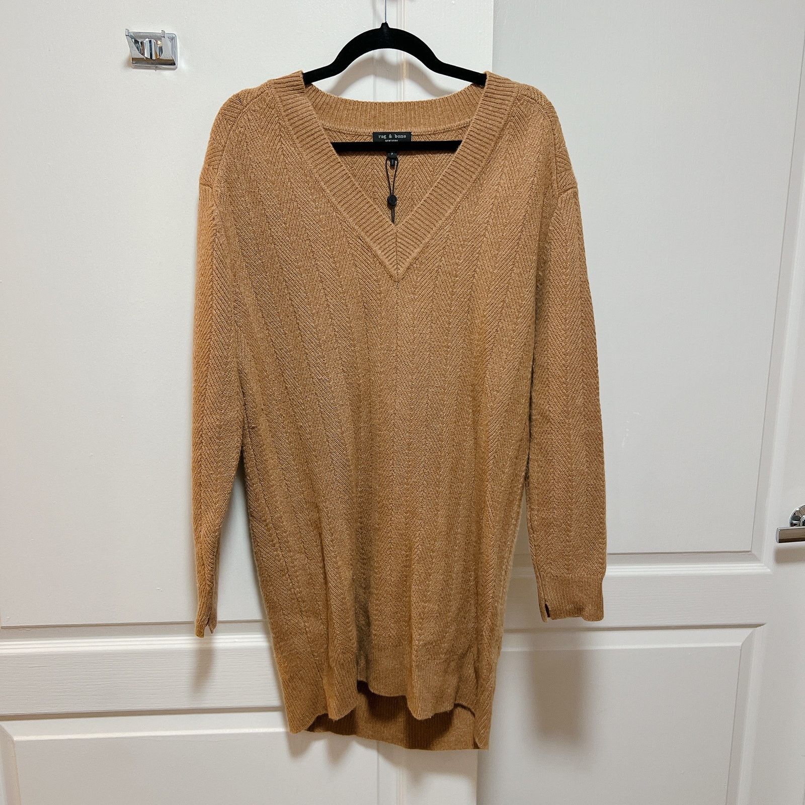 Rag & Bone NEW! Rag & bone Durham Herringbone-Knit Cashmere Minidress Size S / US 4 / IT 40 - 6 Thumbnail