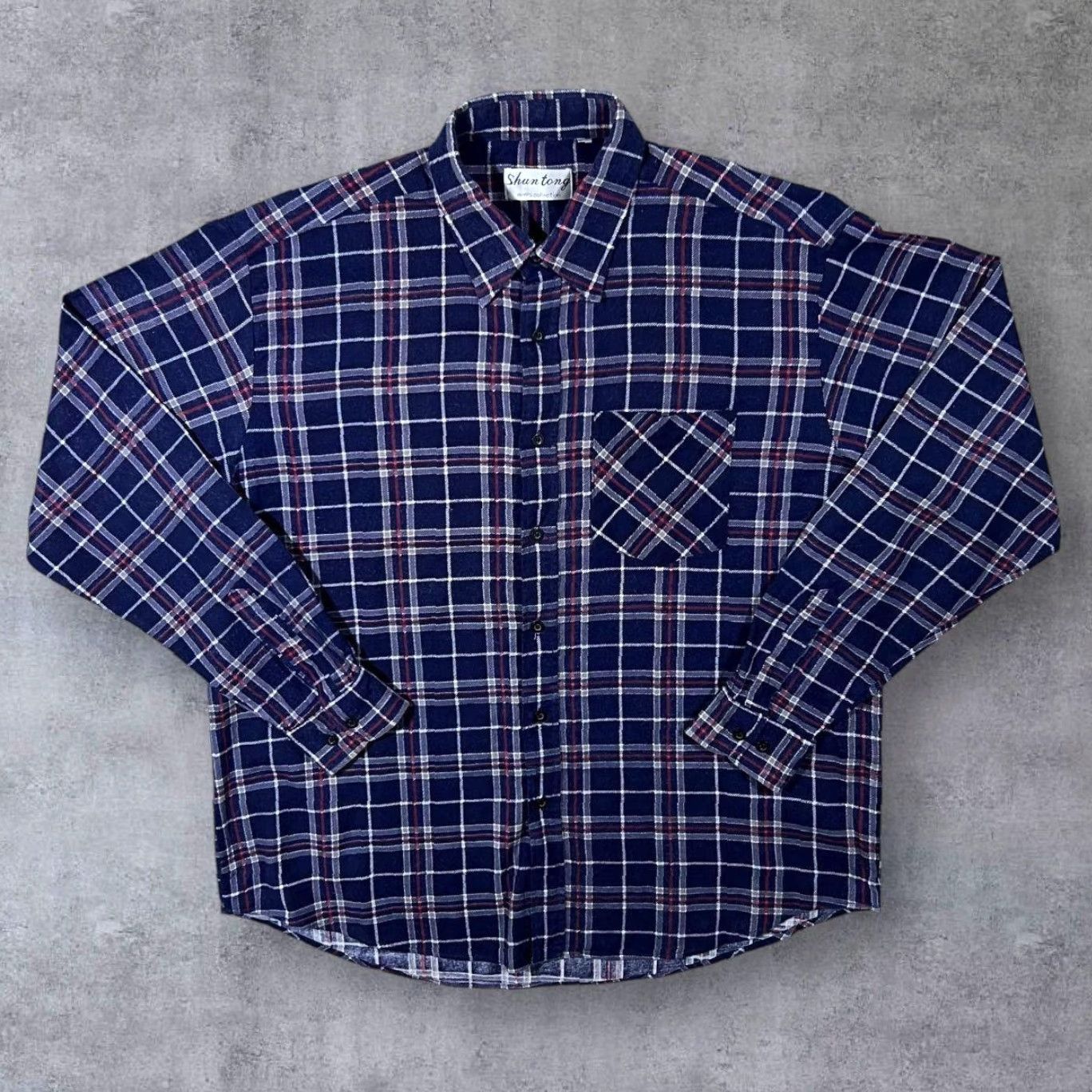 Vintage VINTAGE Shuntong Navy Blue Plaid Check Long Sleeve Cotton Flannel Shirt 44/45 XL Size US XL / EU 56 / 4 - 2 Thumbnail
