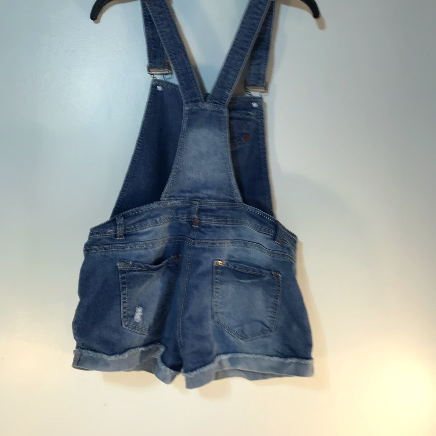 Vintage Dollhouse Blue-Jean Shortalls Juniors Size L Distressed Casual Lightweight Pockets Spring Summer Womens Size 36" / US 14 / IT 50 - 2 Thumbnail