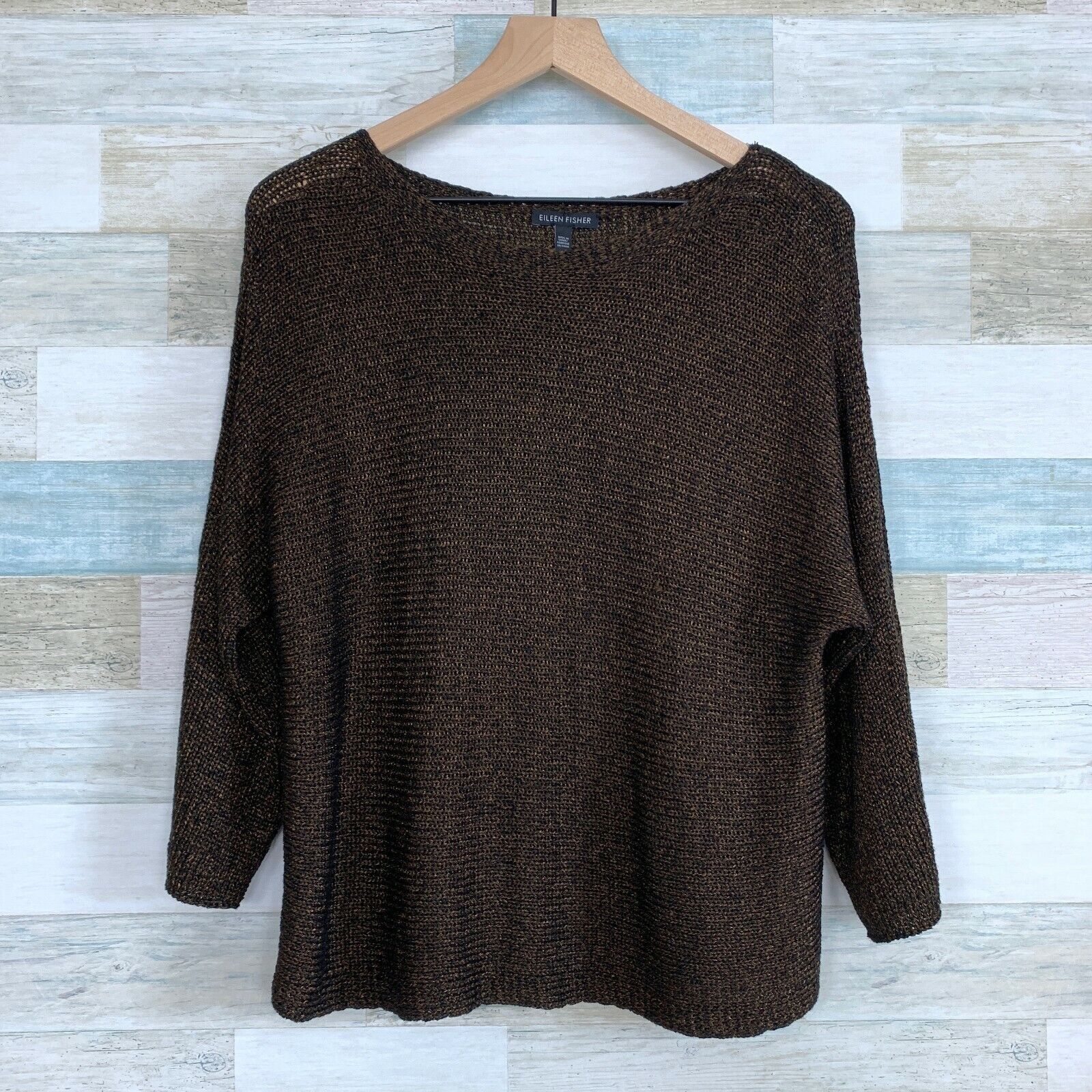 Eileen Fisher Eileen Fisher Organic Linen Loose Knit Dolman Sweater Brown Size XS / US 0-2 / IT 36-38 - 2 Thumbnail