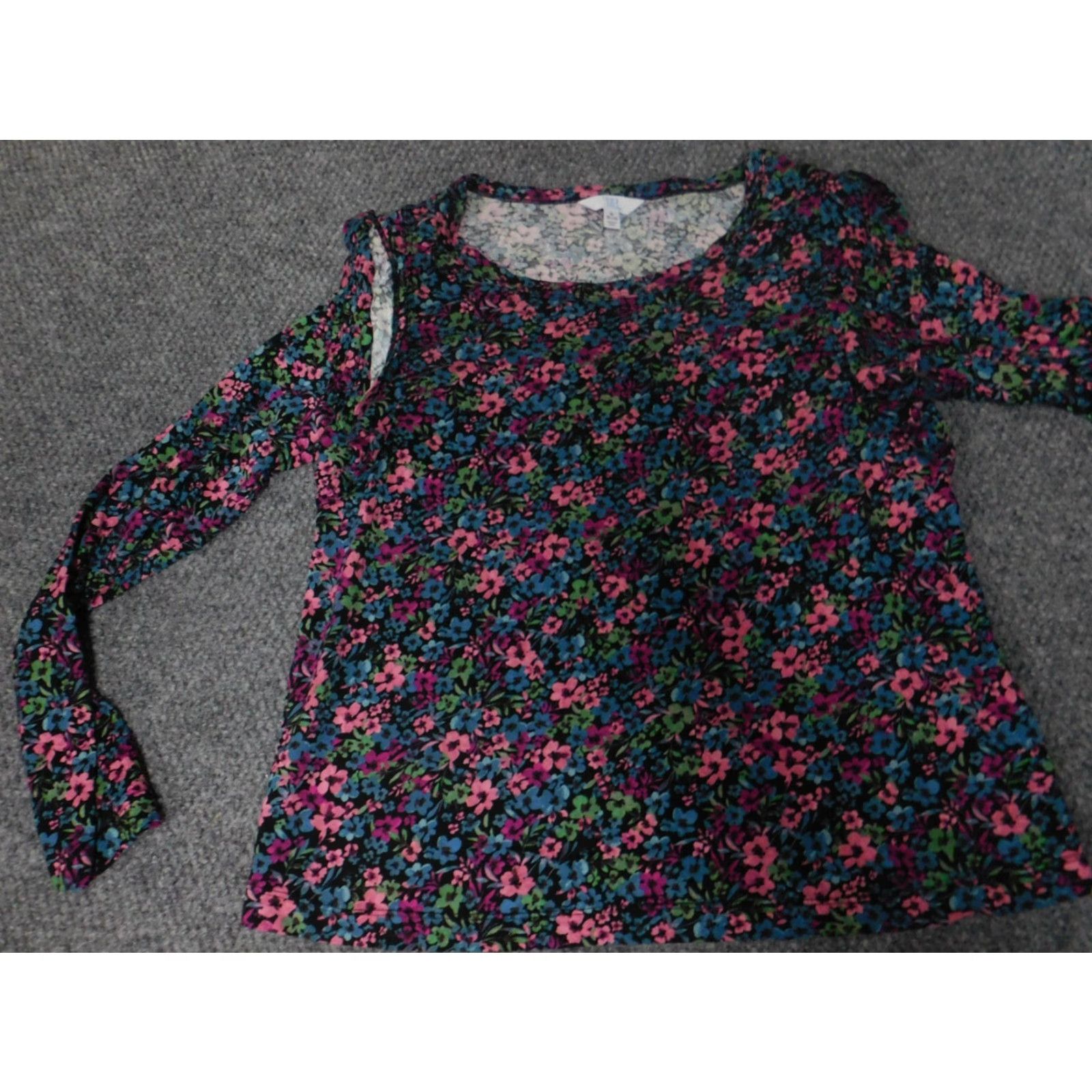 Vintage Time and Tru Blouse M Women Red Floral Crew Neck Long Sleeve Pullover Casual Viscose Shirt Size M / US 6-8 / IT 42-44 - 2 Thumbnail